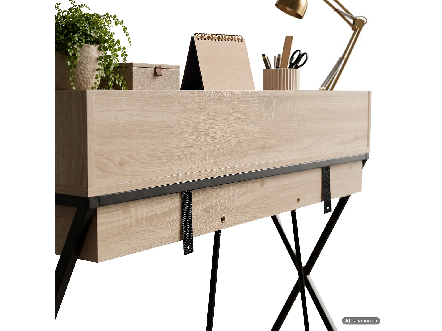 Bureau informatique industriel Chêne Sonoma FLEXO 100 cm 1 tiroir 1 étagère pieds noirs