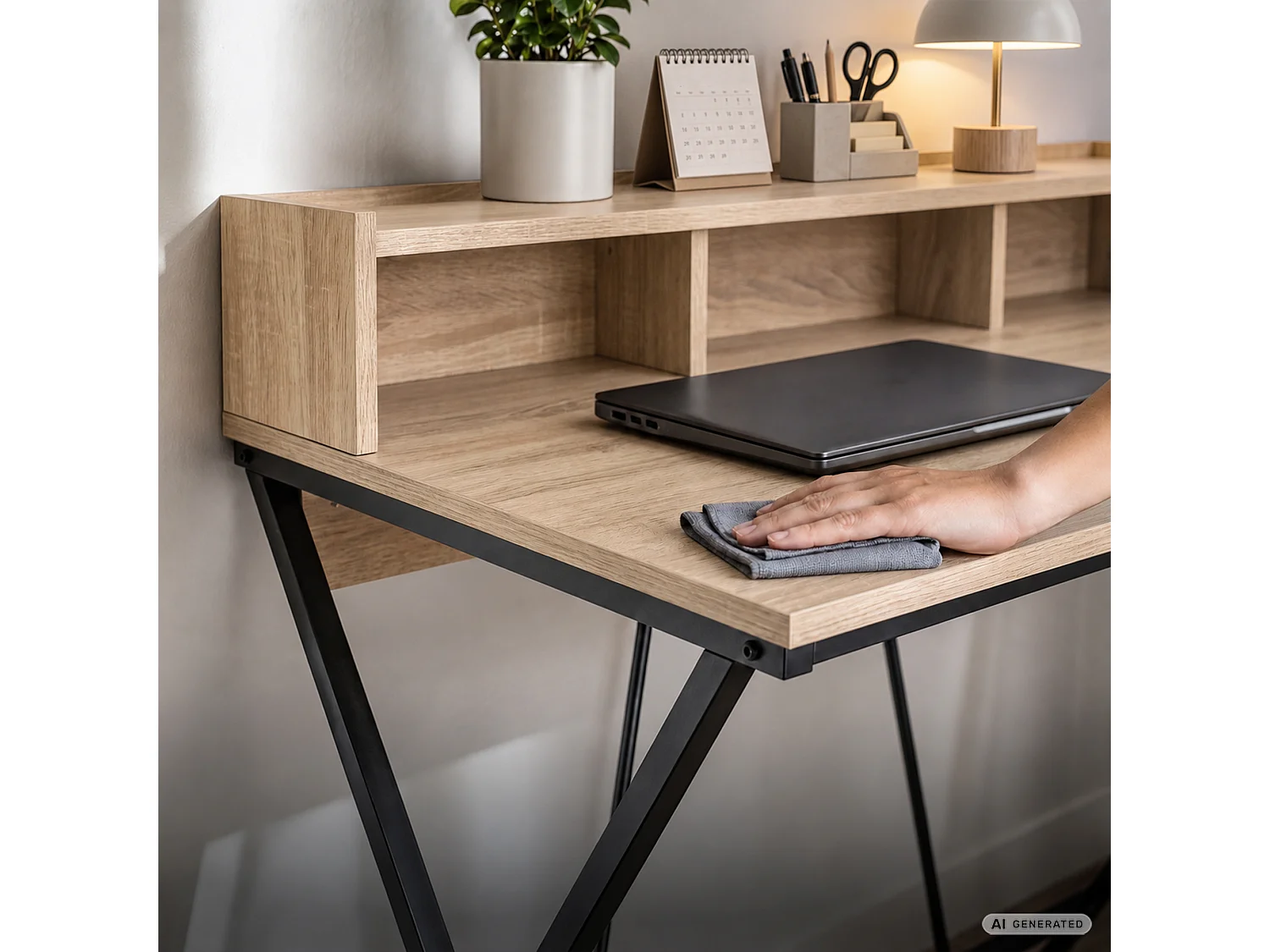 Bureau informatique industriel Chêne Sonoma FLEXO 100 cm 1 tiroir 1 étagère pieds noirs