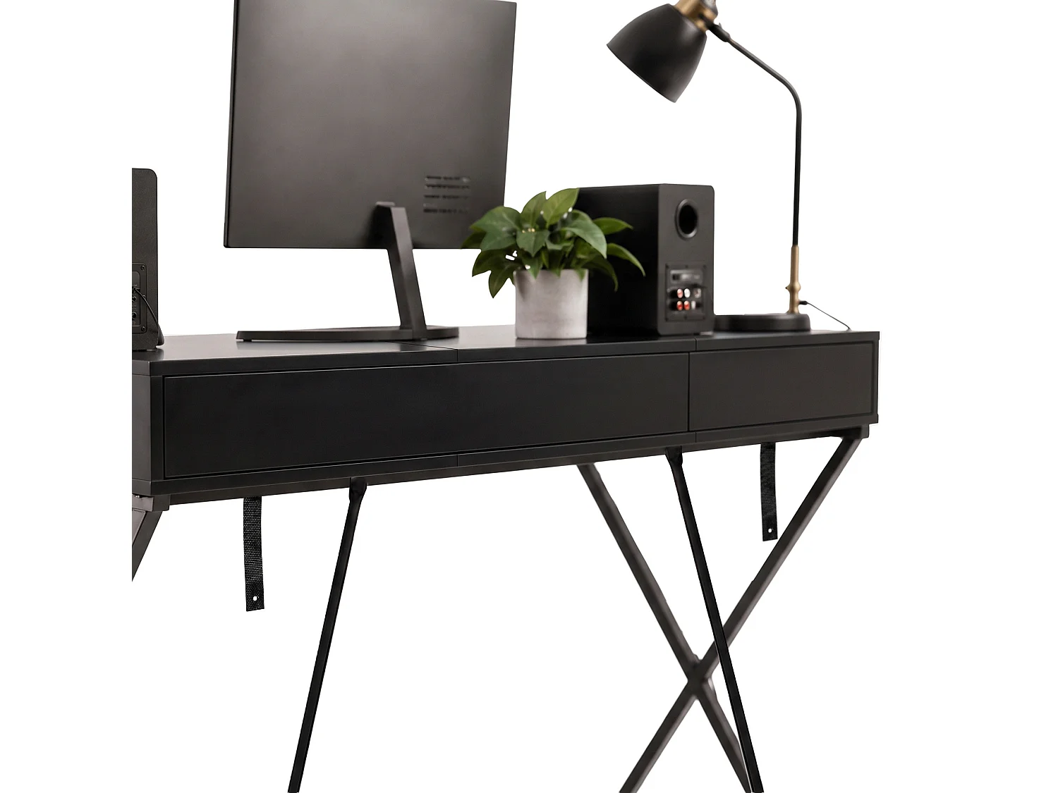 Computertafel Bureau Industrieel Zwart CROSSLINE 120 cm 2 Lades 1 Plank Zwarte Poten