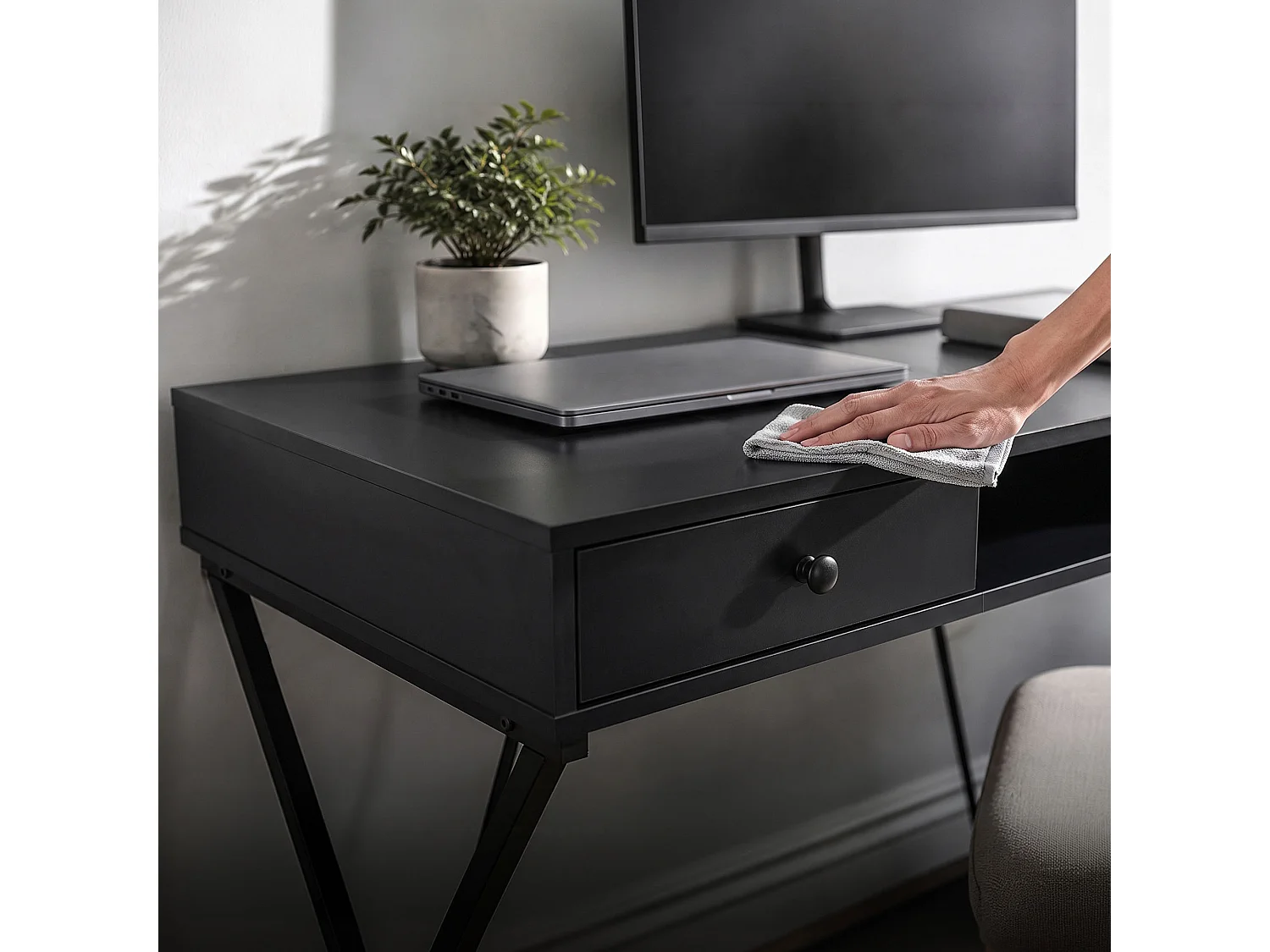 Computertafel Bureau Industrieel Zwart CROSSLINE 120 cm 2 Lades 1 Plank Zwarte Poten