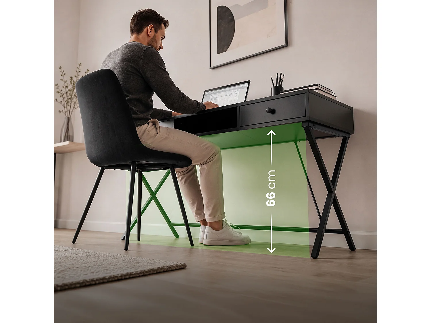 Computertafel Bureau Industrieel Zwart CROSSLINE 120 cm 2 Lades 1 Plank Zwarte Poten