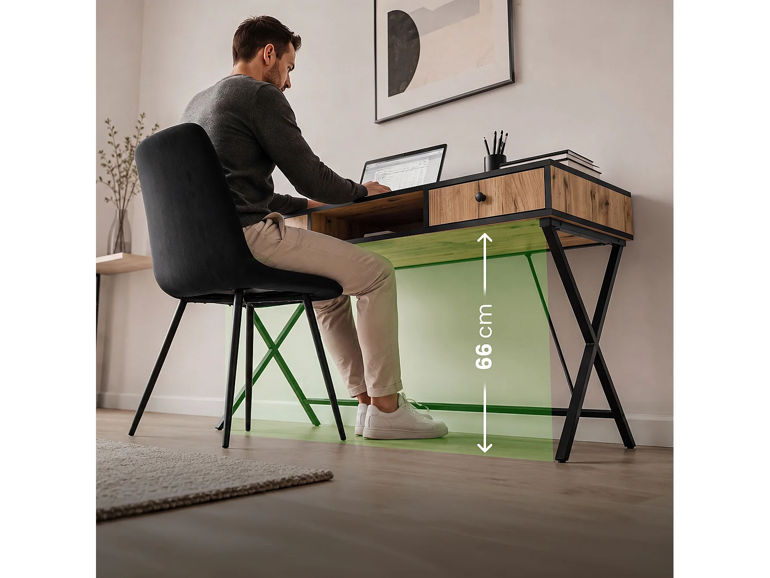 Computertafel Bureau Industrieel Eiken Craft CROSSLINE 120 cm 2 Lades 1 Plank Zwarte Poten