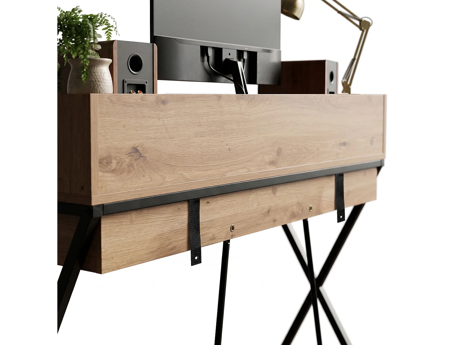 Computertafel Bureau Industrieel Eiken Artisan FLEXO 100 cm 1 Lade 1 Plank Zwarte Poten