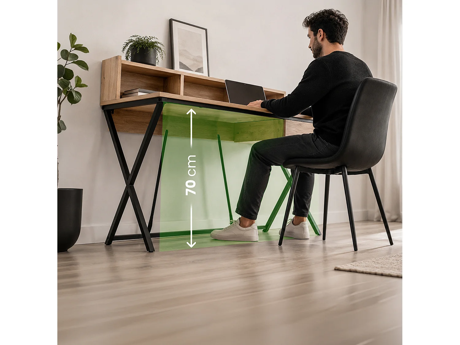 Computertafel Bureau Industrieel Eiken Artisan FLEXO 100 cm 1 Lade 1 Plank Zwarte Poten