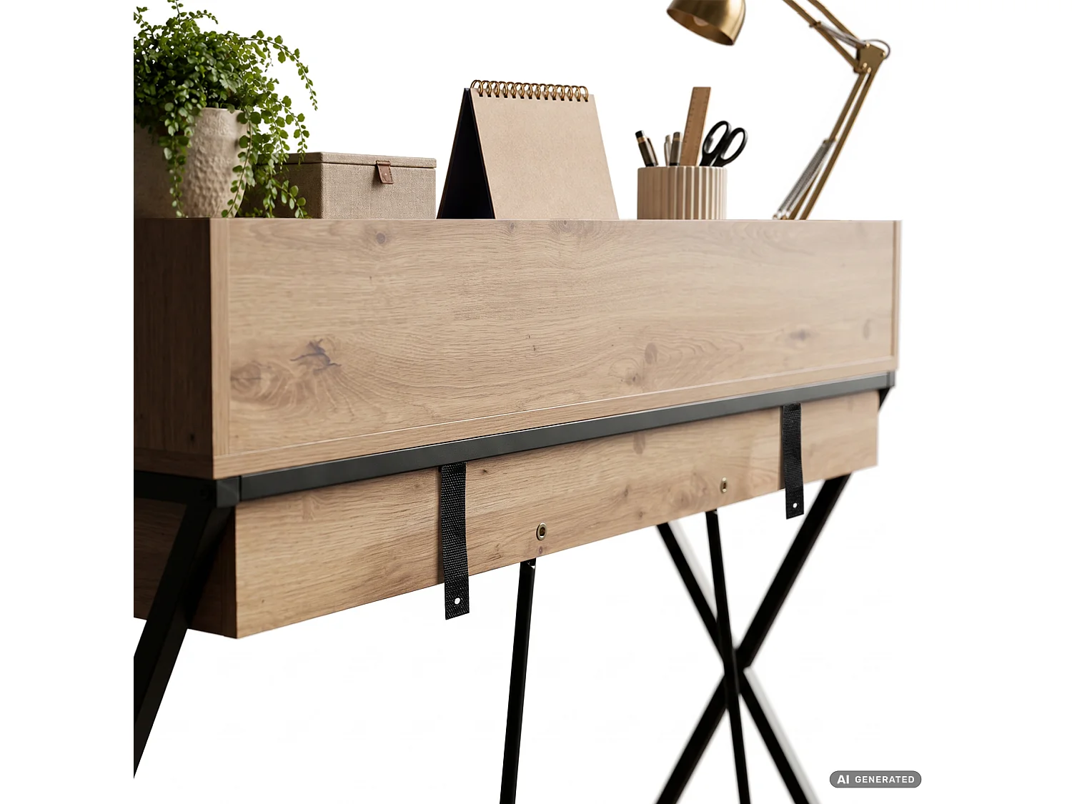 Biurko industrialne komputerowe Dąb Artisan FLEXO 100 cm 1 szuflada 1 półka Czarne nogi