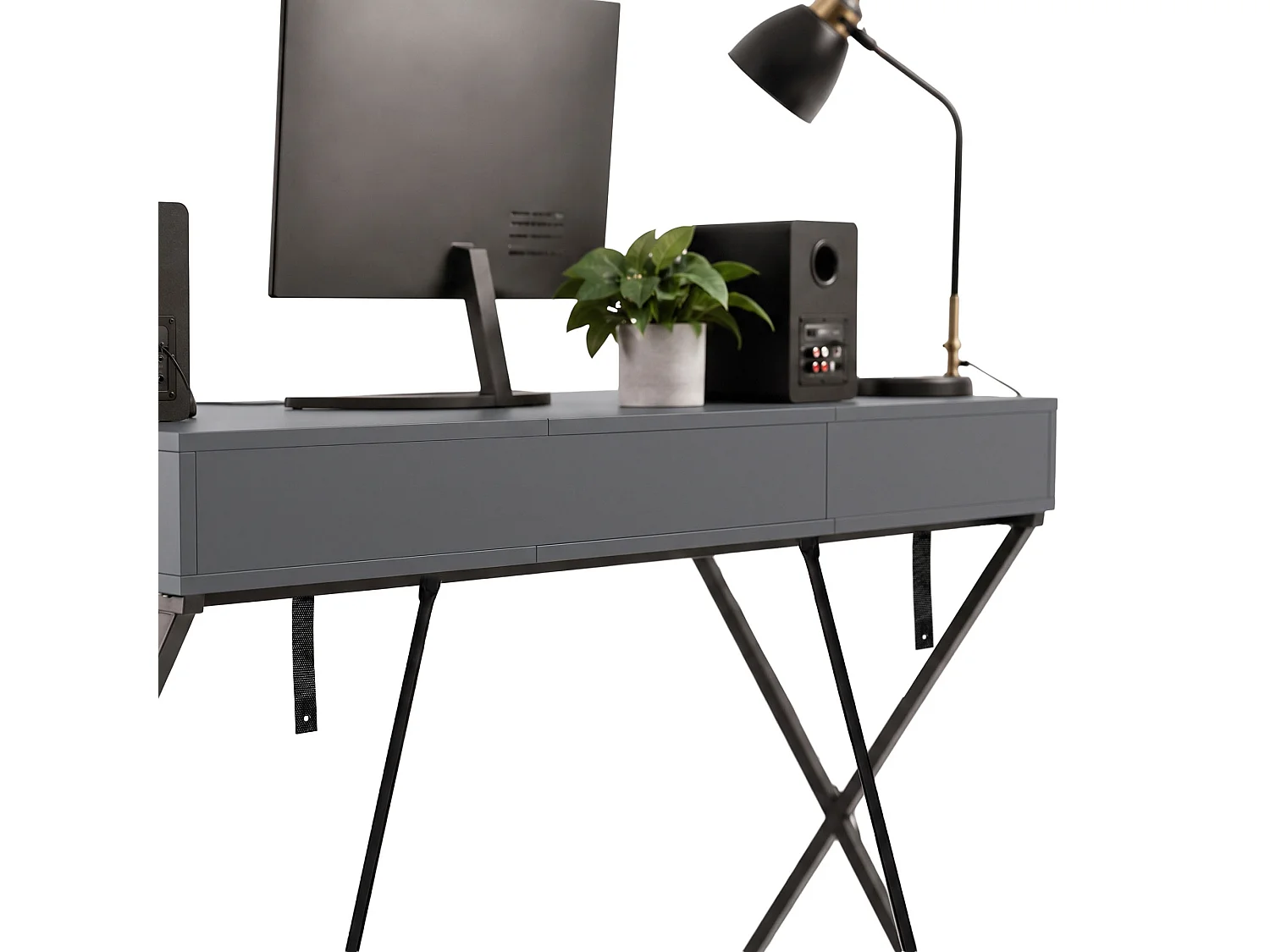 Computertafel Bureau Industrieel Grafiet CROSSLINE 120 cm 2 Lades 1 Plank Zwarte Poten
