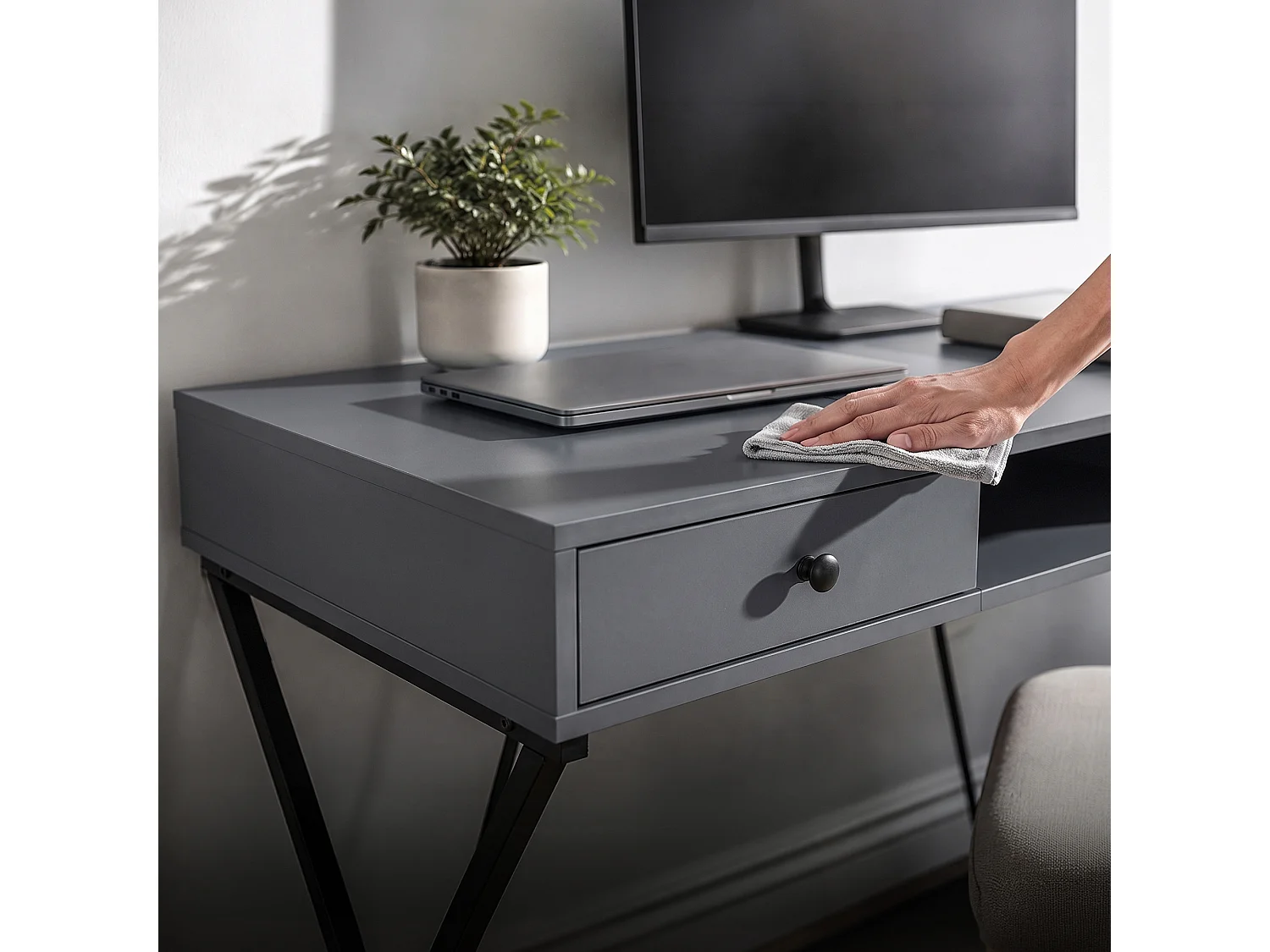 Computertafel Bureau Industrieel Grafiet CROSSLINE 120 cm 2 Lades 1 Plank Zwarte Poten