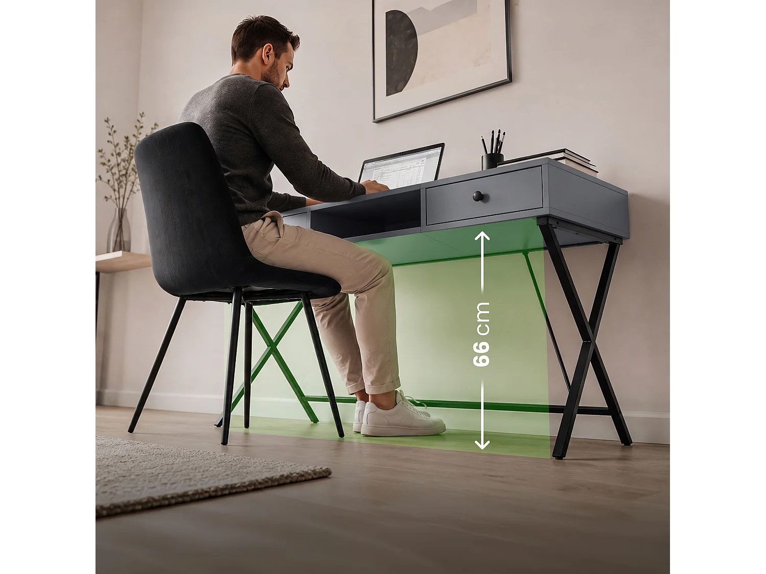 Computertafel Bureau Industrieel Grafiet CROSSLINE 120 cm 2 Lades 1 Plank Zwarte Poten
