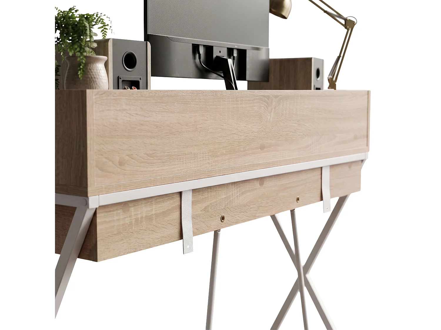 Computertafel Bureau Industrieel Eiken Sonoma FLEXO 100 cm 1 Lade 1 Plank Witte Poten