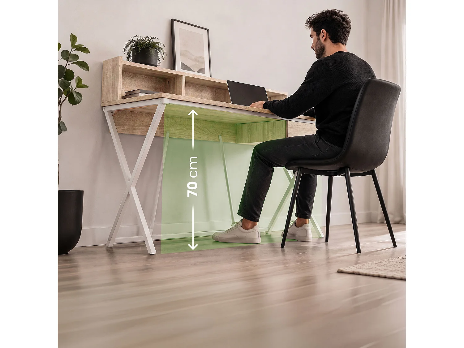Computertafel Bureau Industrieel Eiken Sonoma FLEXO 100 cm 1 Lade 1 Plank Witte Poten