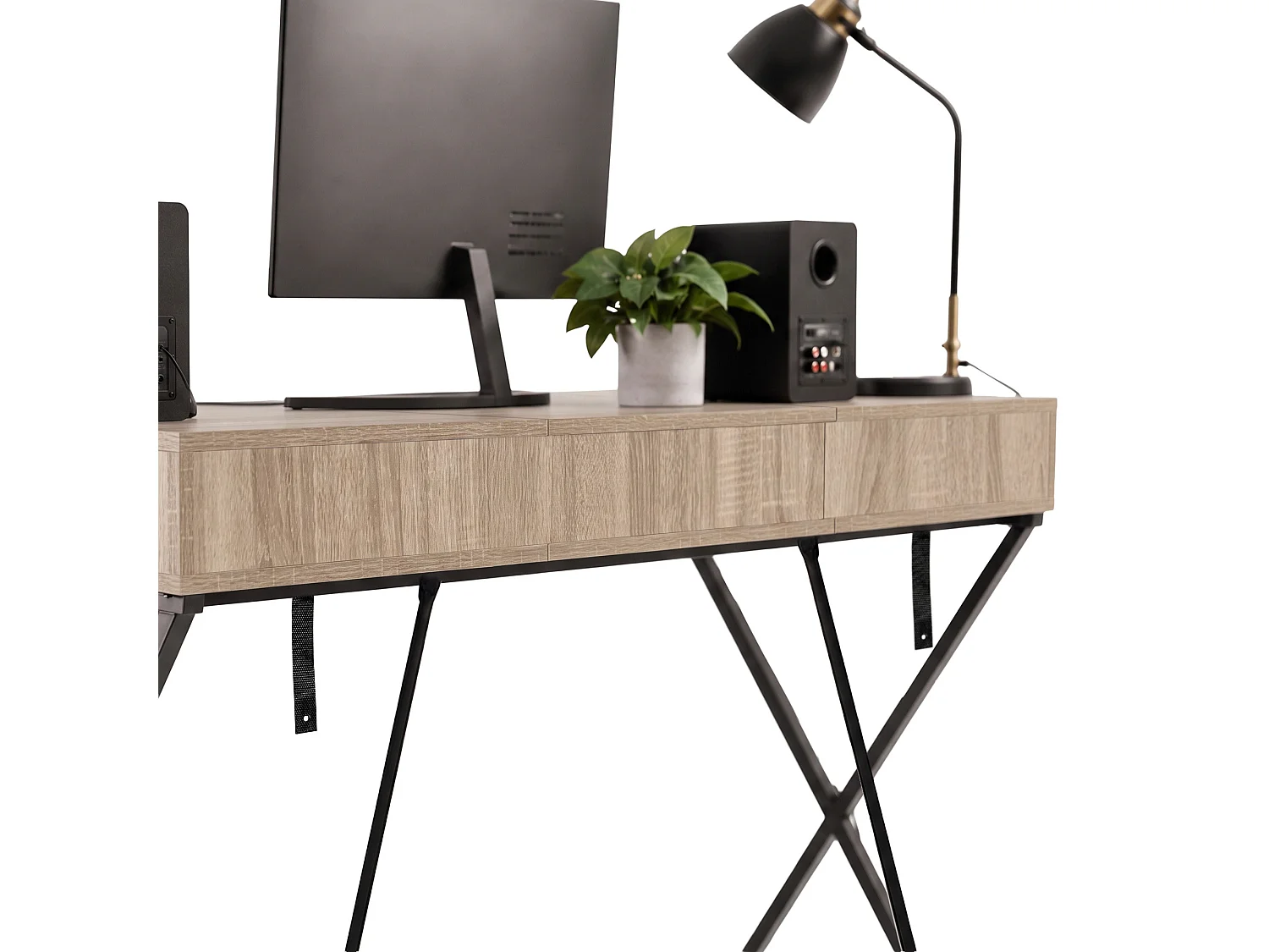 Computertafel Bureau Industrieel Eiken Sonoma CROSSLINE 120 cm 2 Lades 1 Plank Zwarte Poten