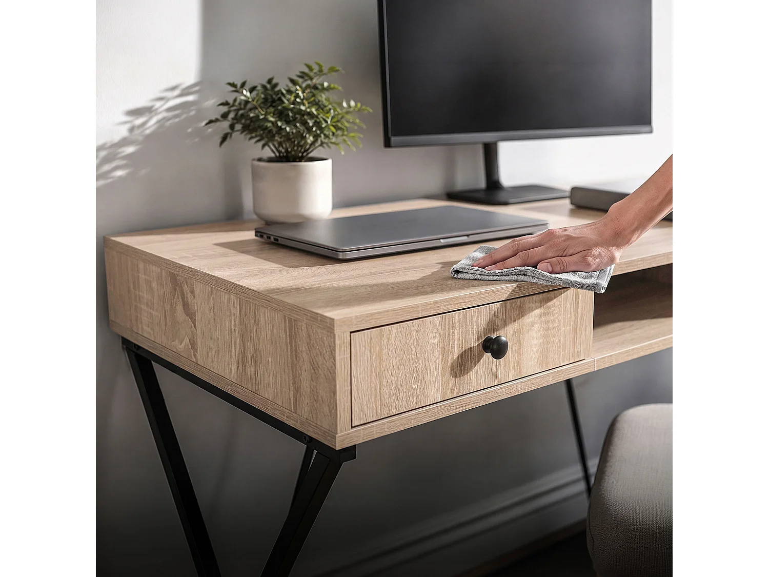 Computertafel Bureau Industrieel Eiken Sonoma CROSSLINE 120 cm 2 Lades 1 Plank Zwarte Poten