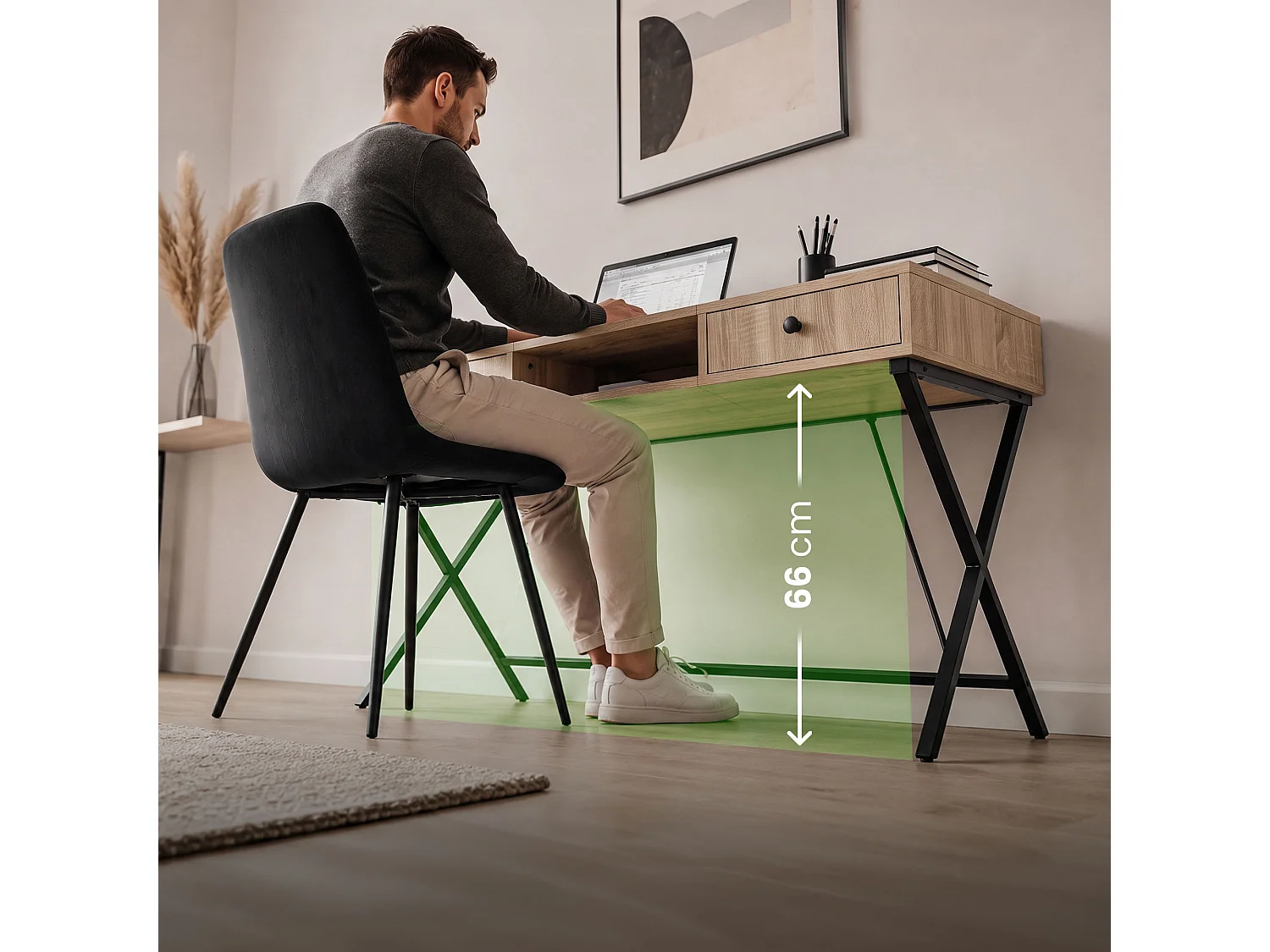 Computertafel Bureau Industrieel Eiken Sonoma CROSSLINE 120 cm 2 Lades 1 Plank Zwarte Poten