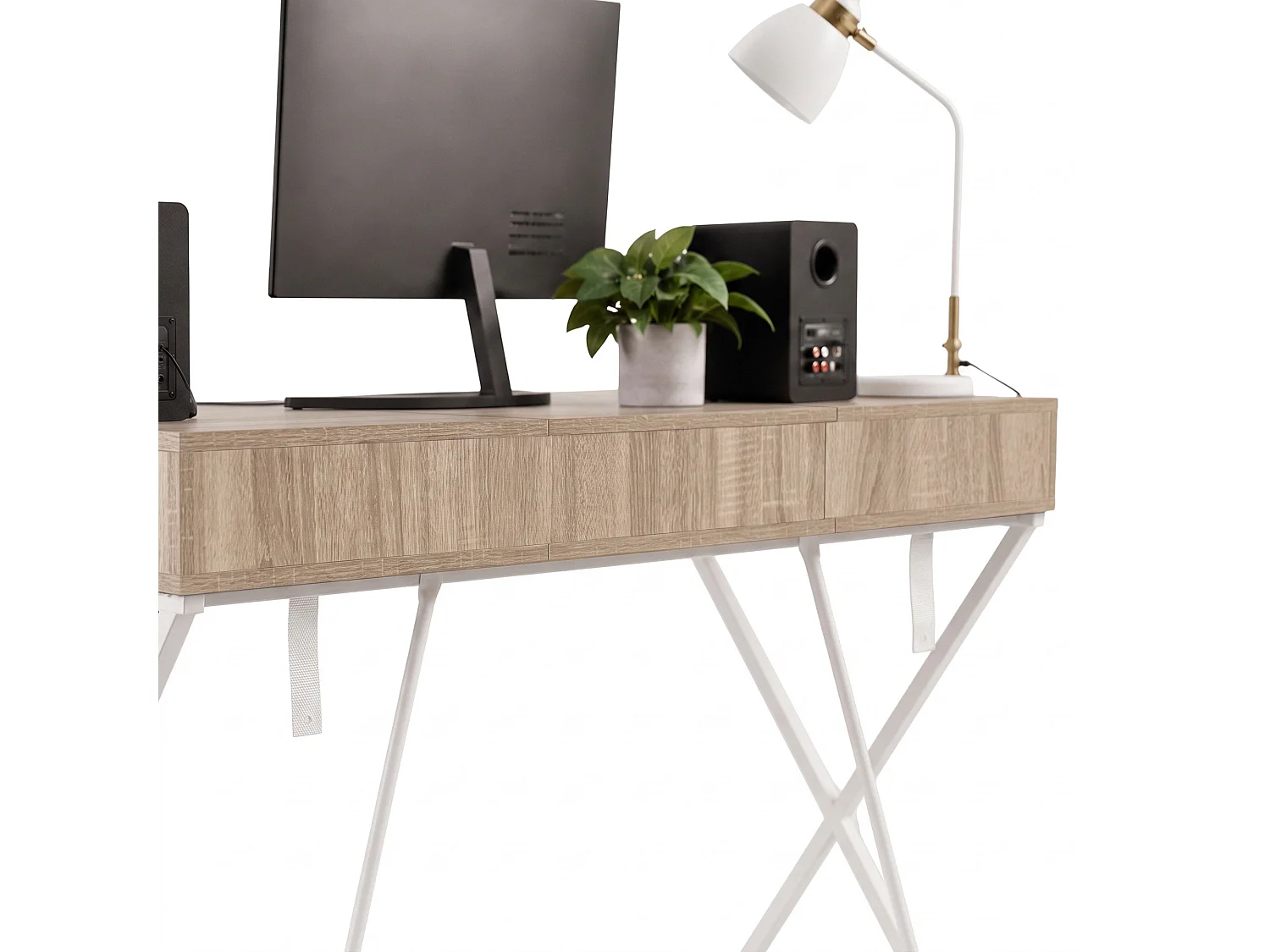 Computertafel Bureau Industrieel Eiken Sonoma CROSSLINE 120 cm 2 Lades 1 Plank Witte Poten