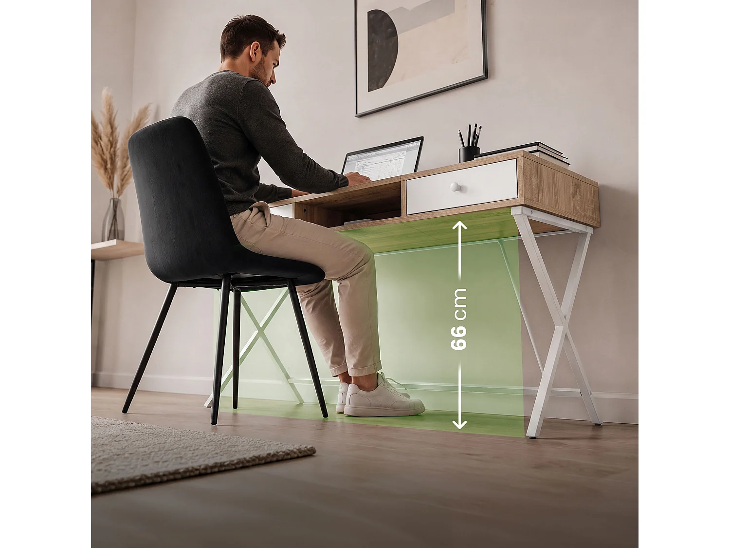 Computertafel Bureau Industrieel Eiken Sonoma CROSSLINE 120 cm 2 Lades 1 Plank Witte Poten