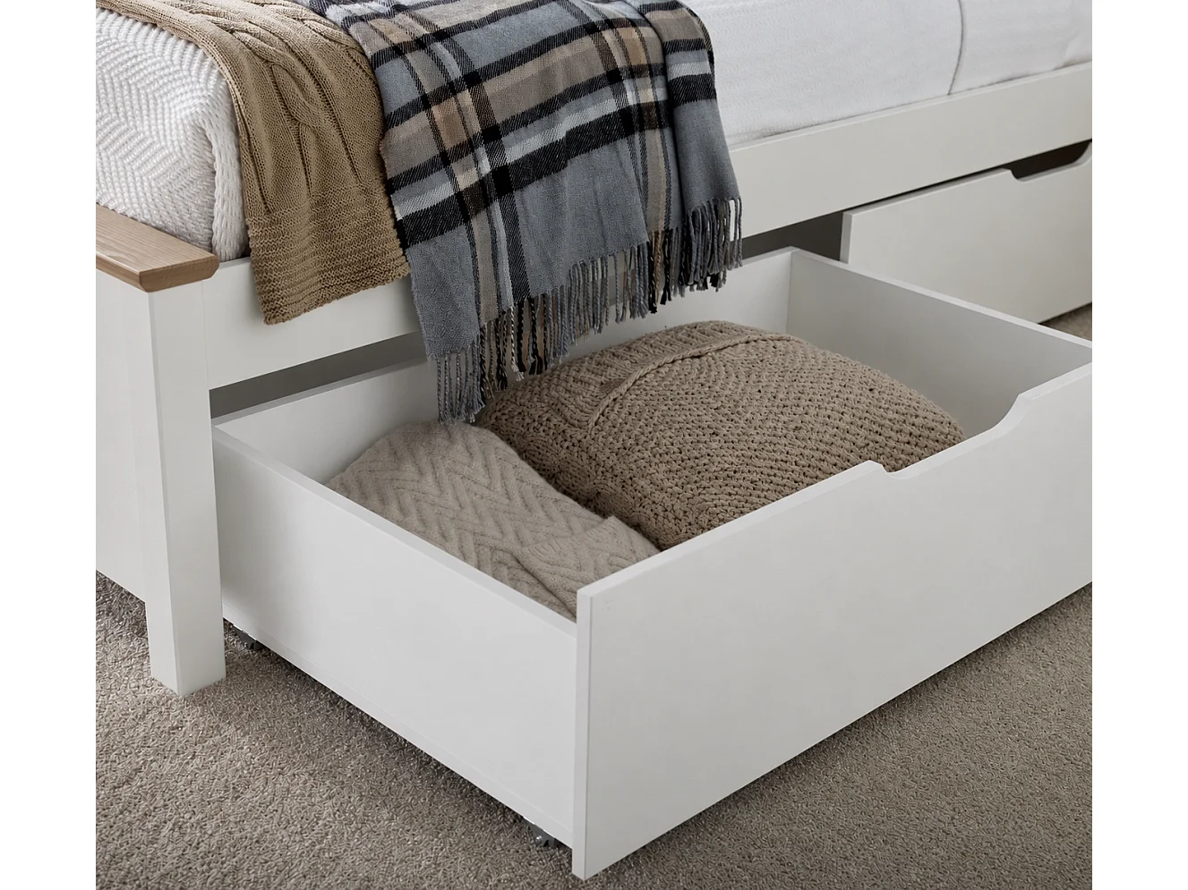 Chester White Wooden Bed Double With 4 Storage Drawers