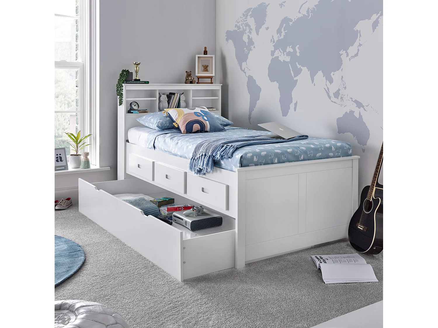 Veera White Guest Bed With Drawers No Trundle