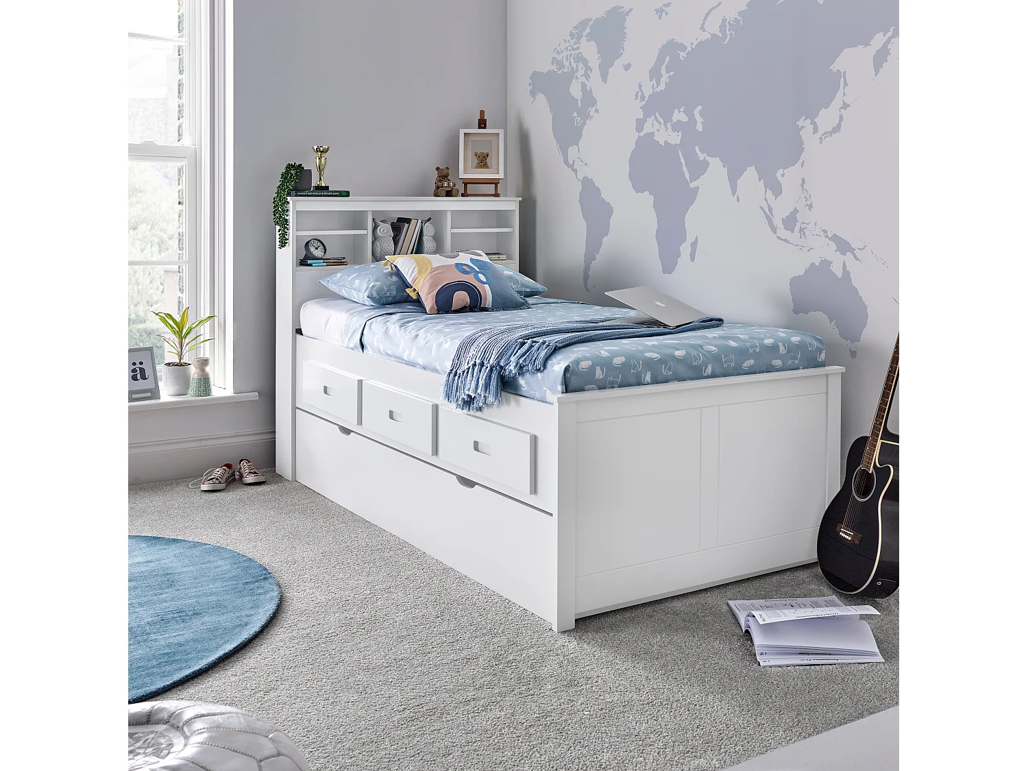 Veera White Guest Bed With Drawers No Trundle