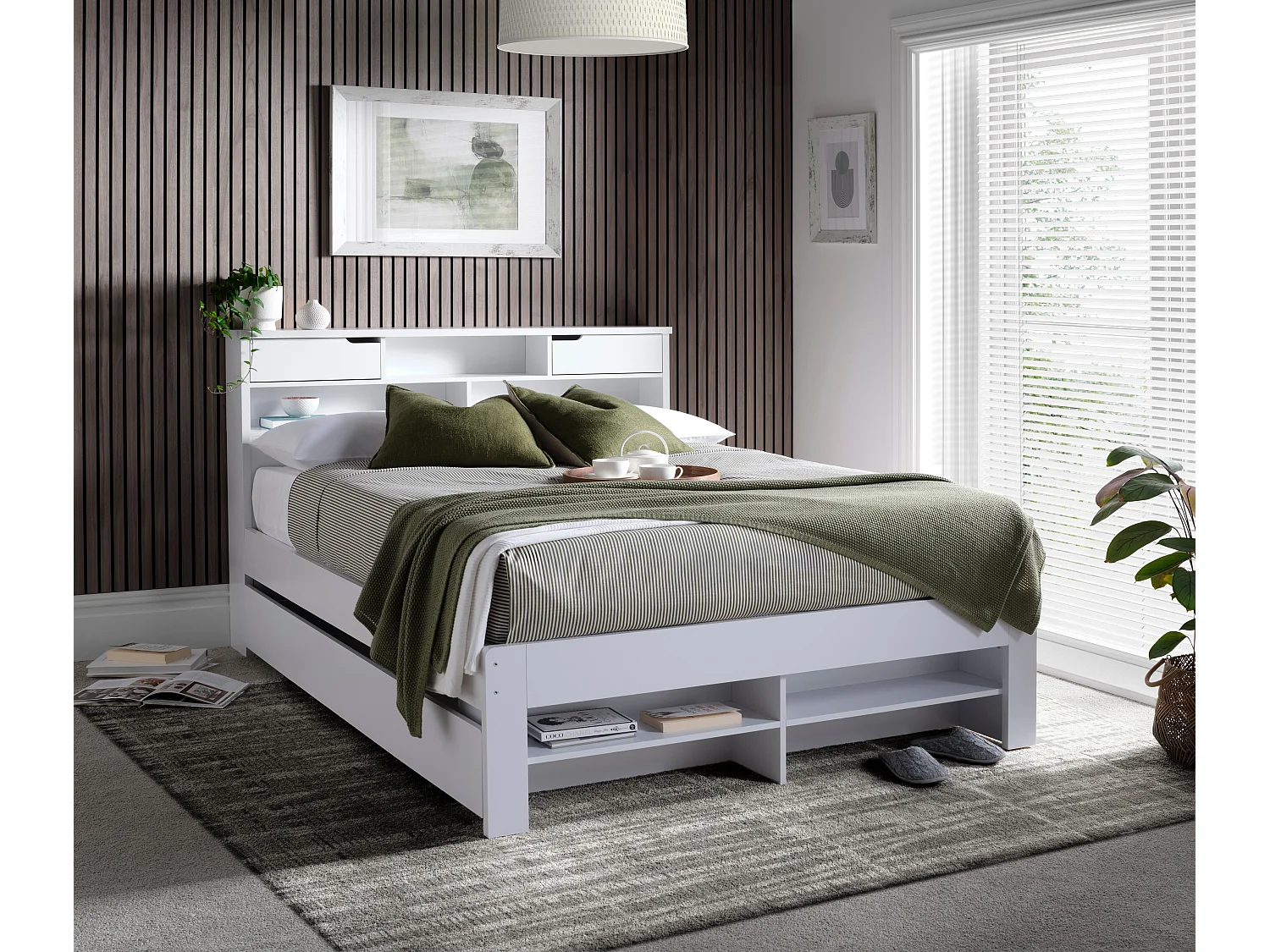 Fabio White Wooden Bed With 2 Drawer Double