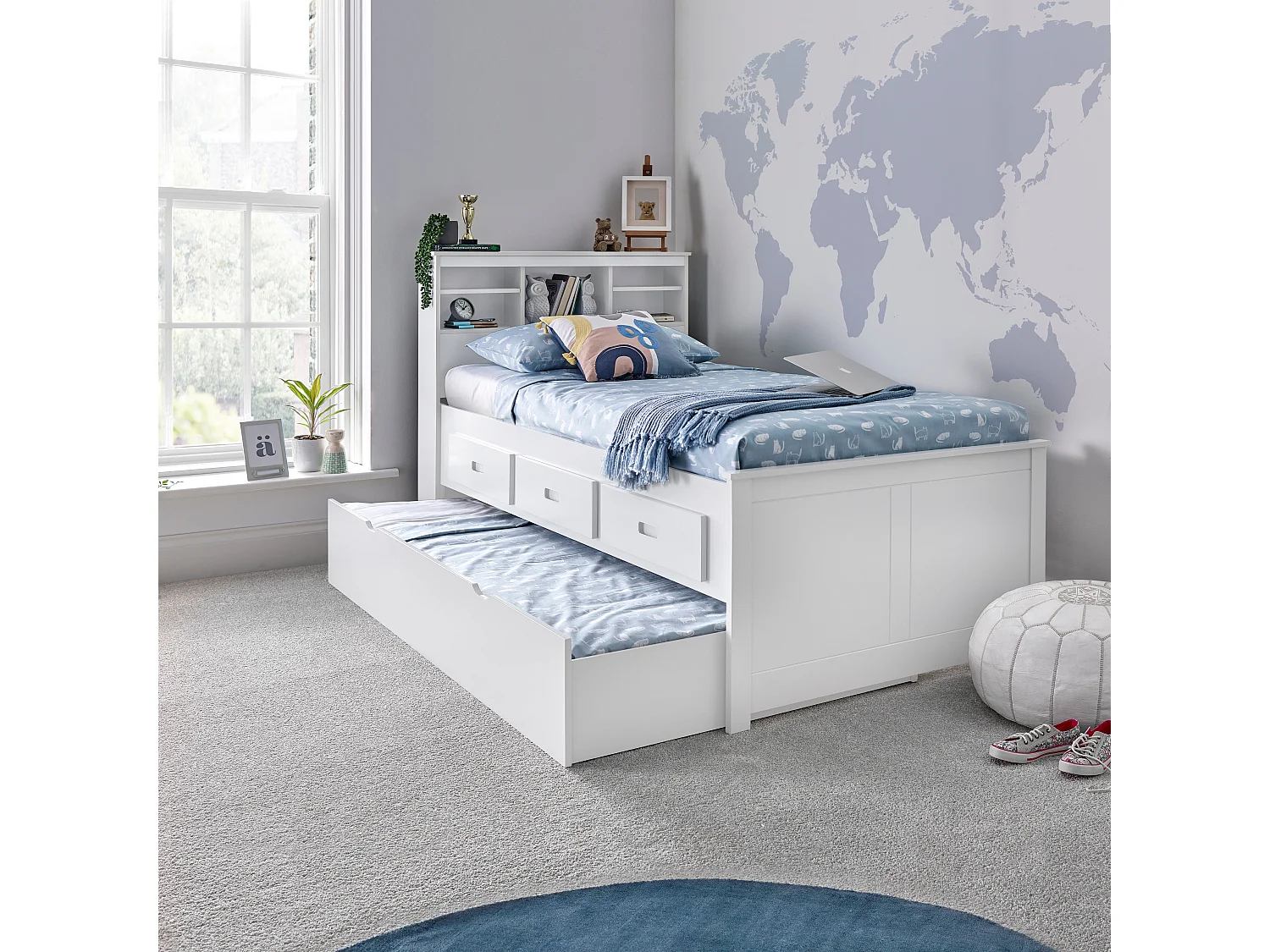 Veera White Guest Bed With Drawers And Trundle