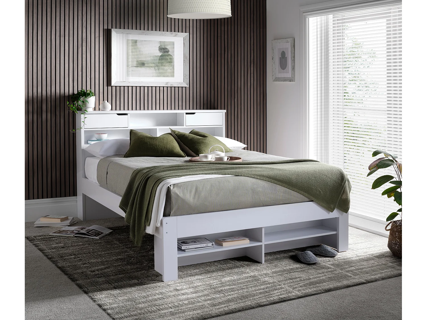 Fabio White Wooden Bed With 1 Drawer Double