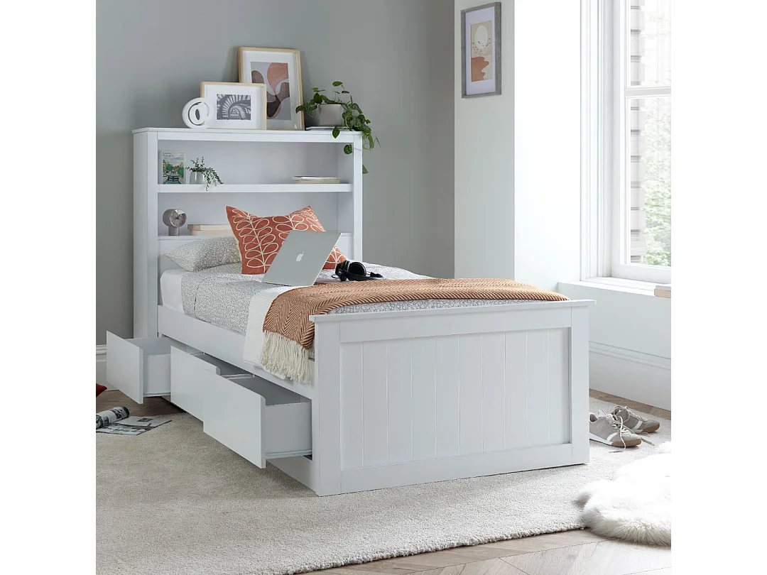 Enzo White Wooden 3 Drawer Bookcase Bed Single