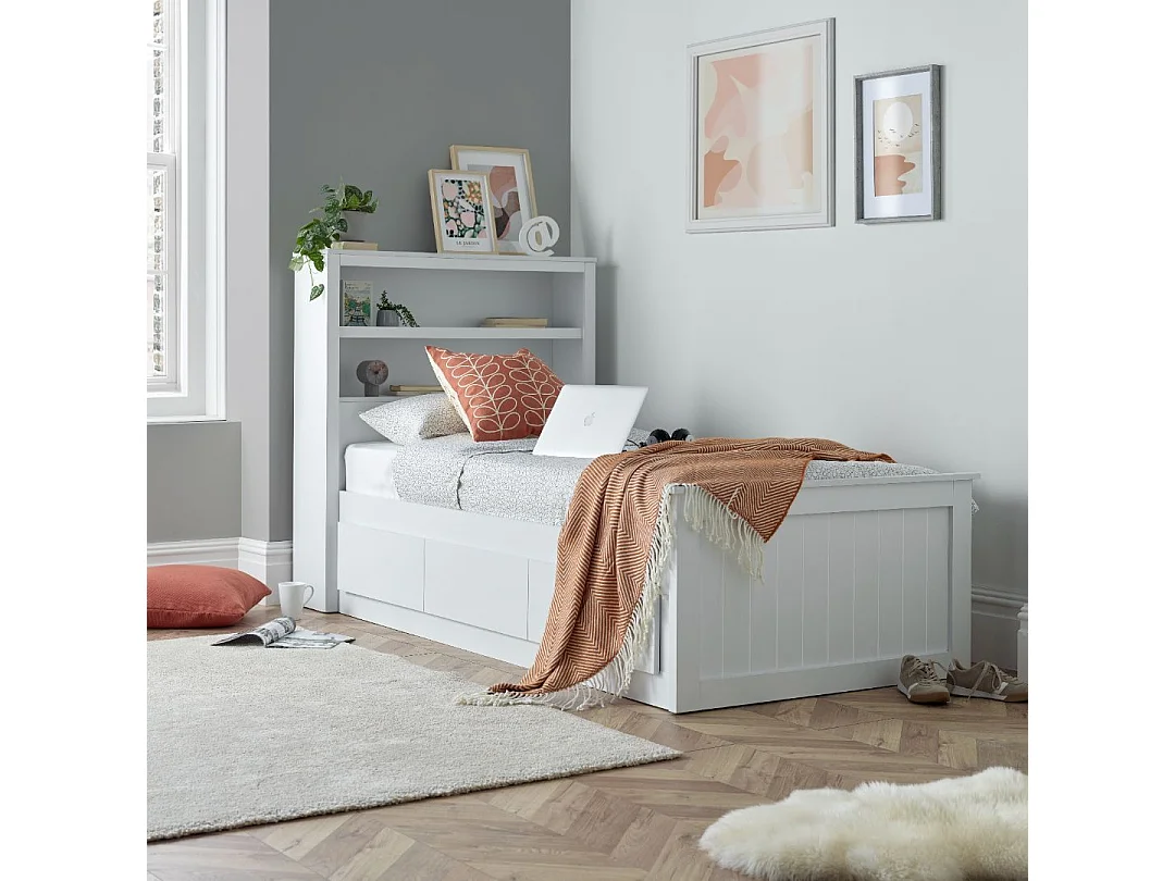 Enzo White Wooden 3 Drawer Bookcase Bed Single