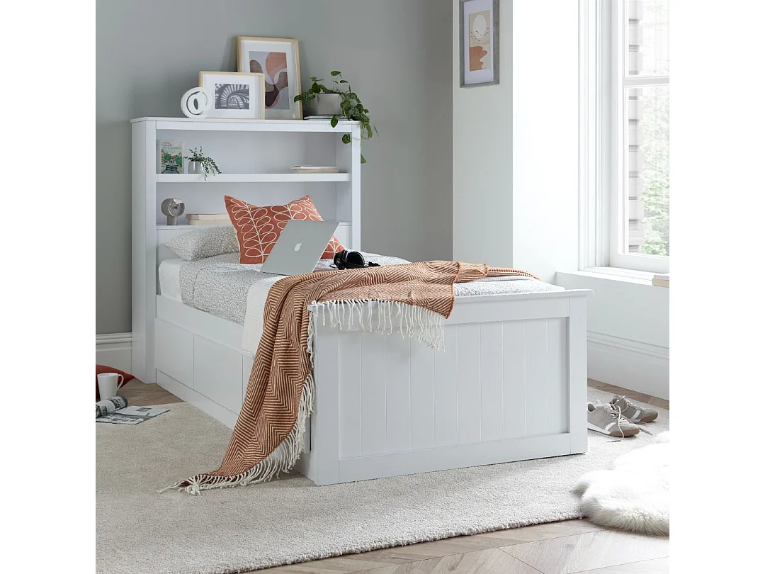 Enzo White Wooden 3 Drawer Bookcase Bed Single