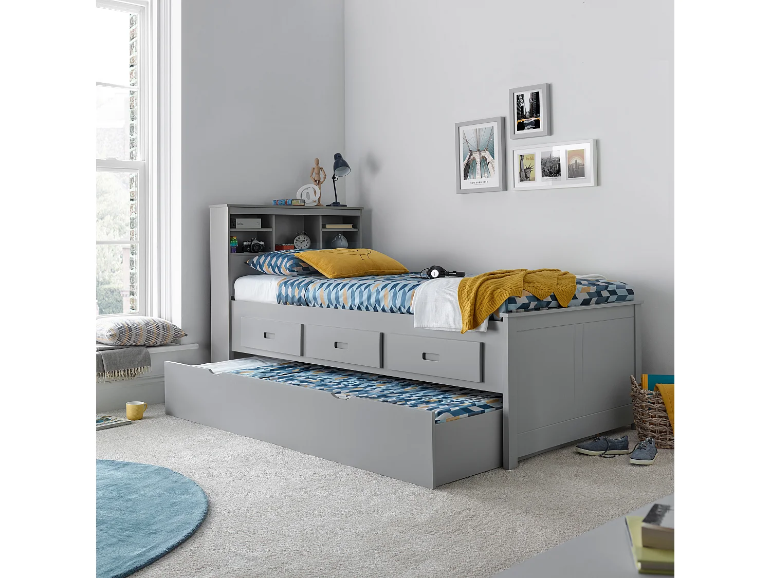 Veera Grey Guest Bed With Drawers And Trundle