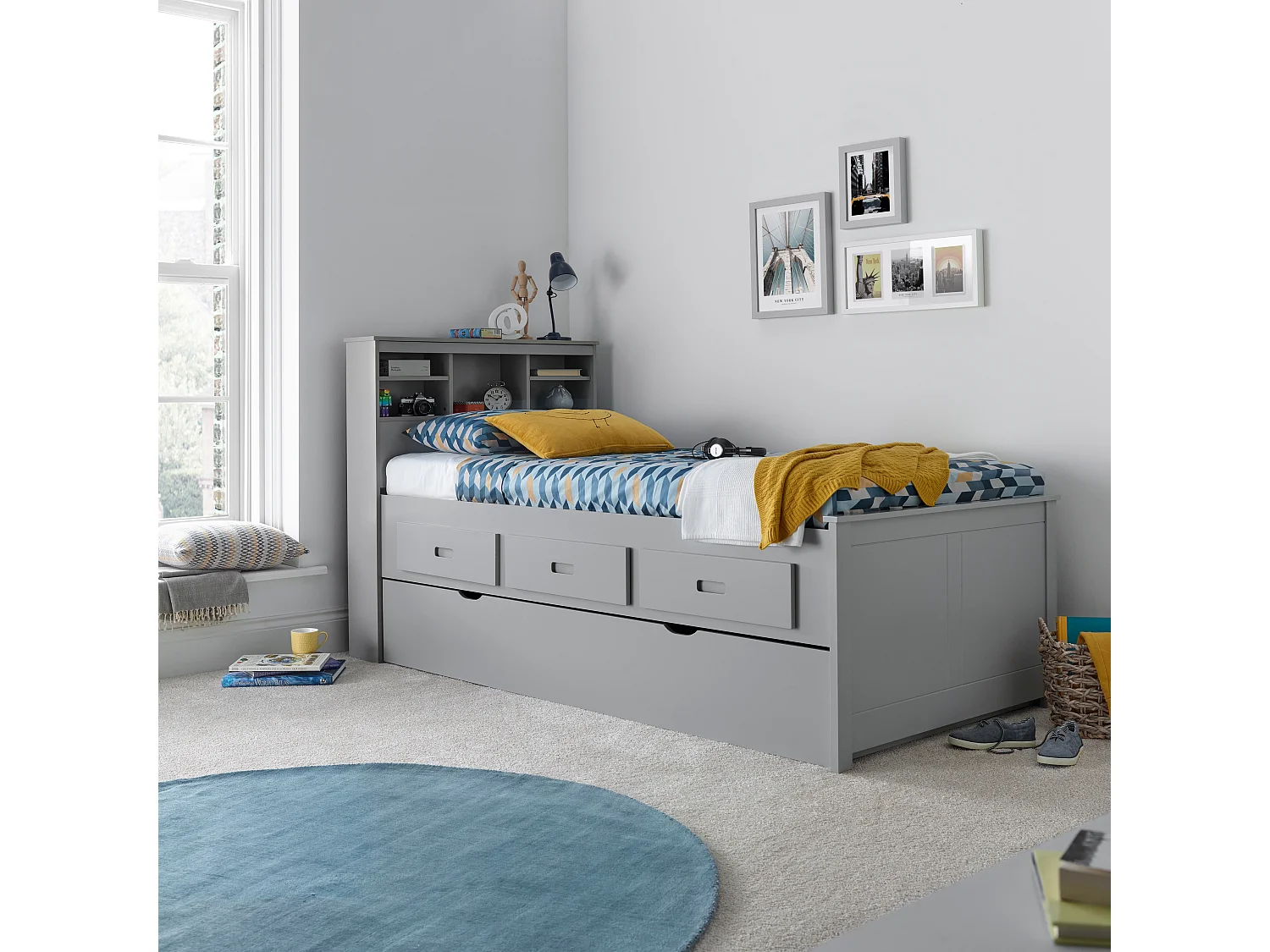 Veera Grey Guest Bed With Drawers And Trundle