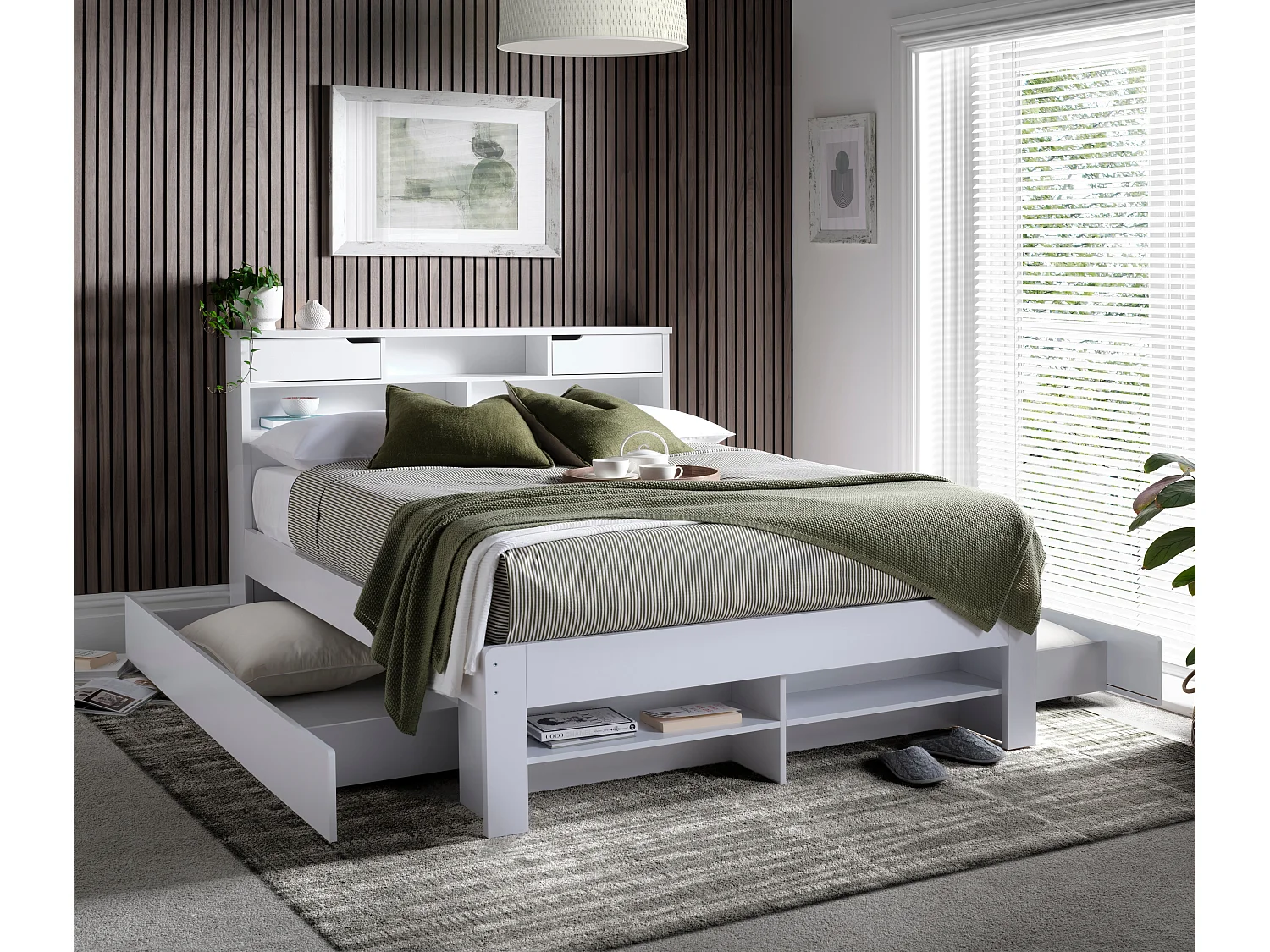 Fabio White Wooden Storage Bed Double