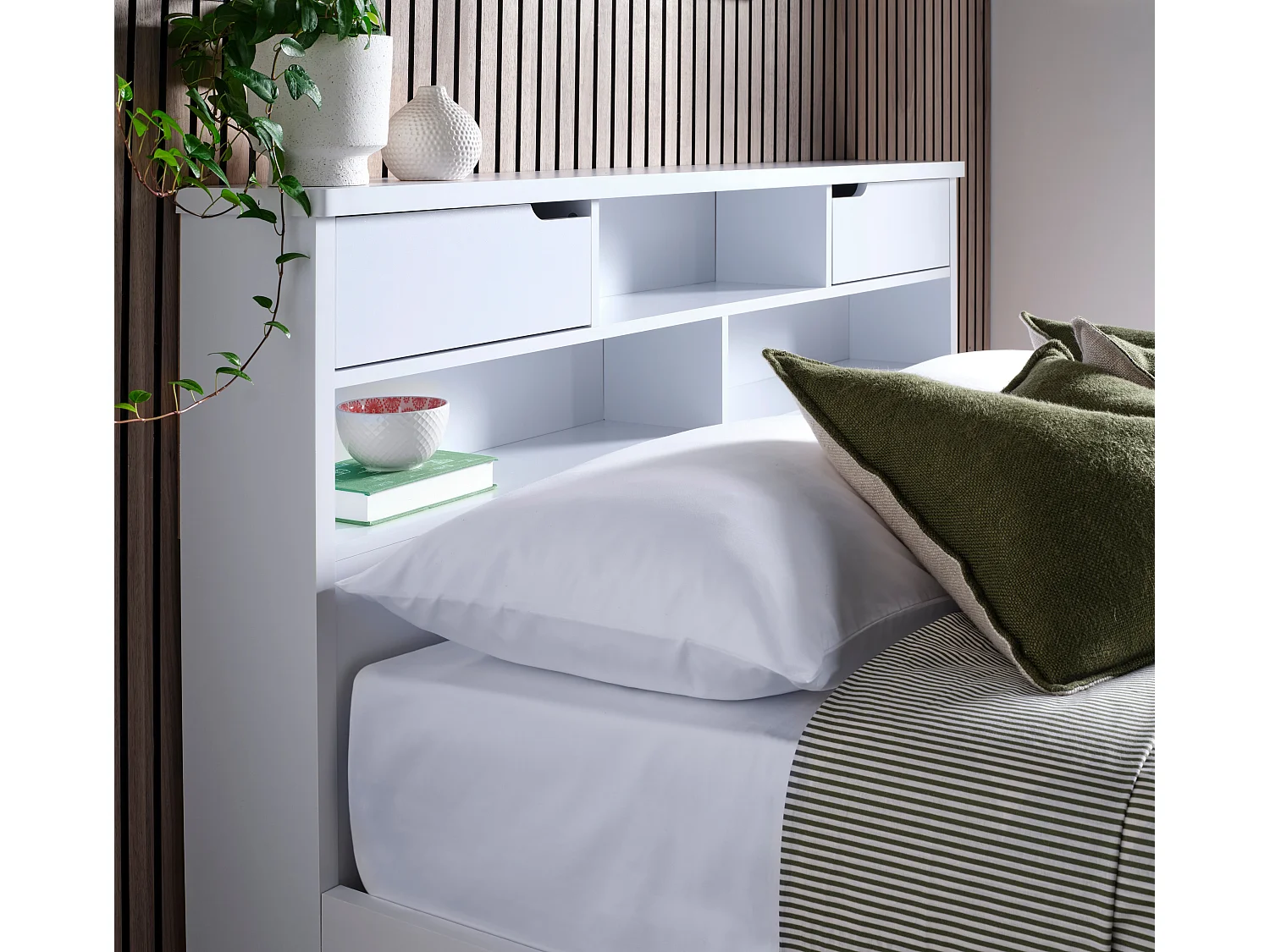 Fabio White Wooden Storage Bed Double