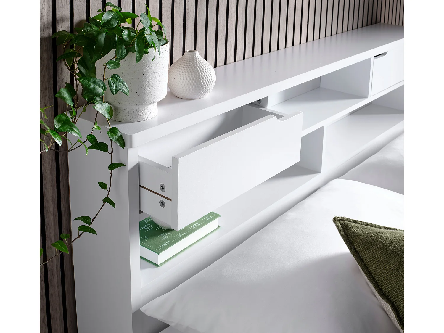 Fabio White Wooden Storage Bed Double