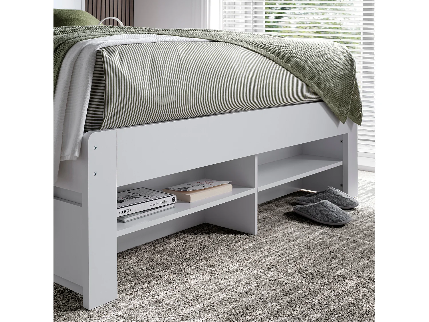Fabio White Wooden Storage Bed Double