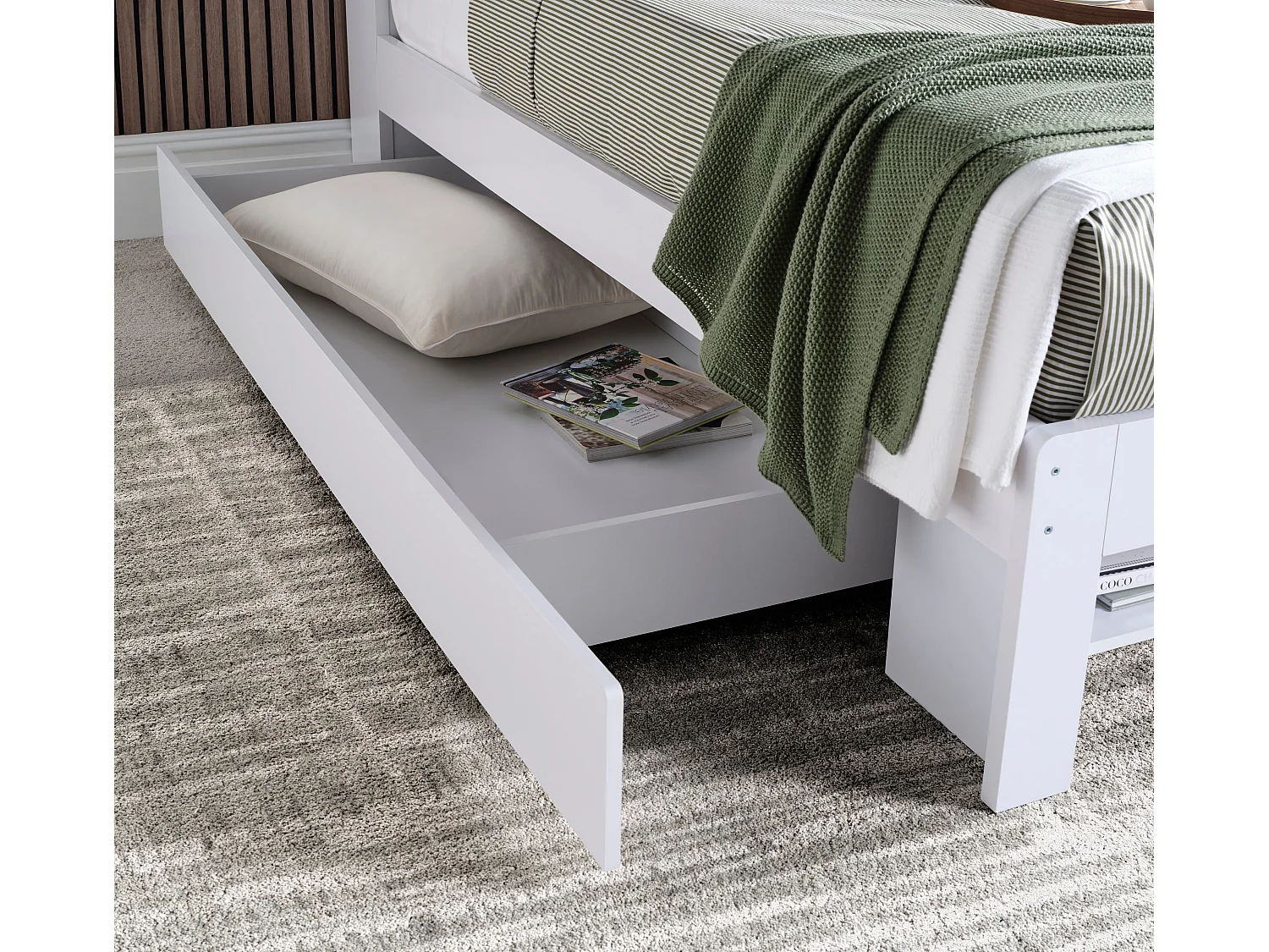 Fabio White Wooden Storage Bed Double