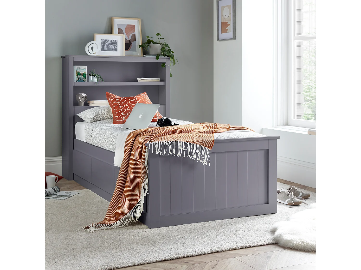 Enzo Grey Wooden 3 Drawer Bookcase Bed Single