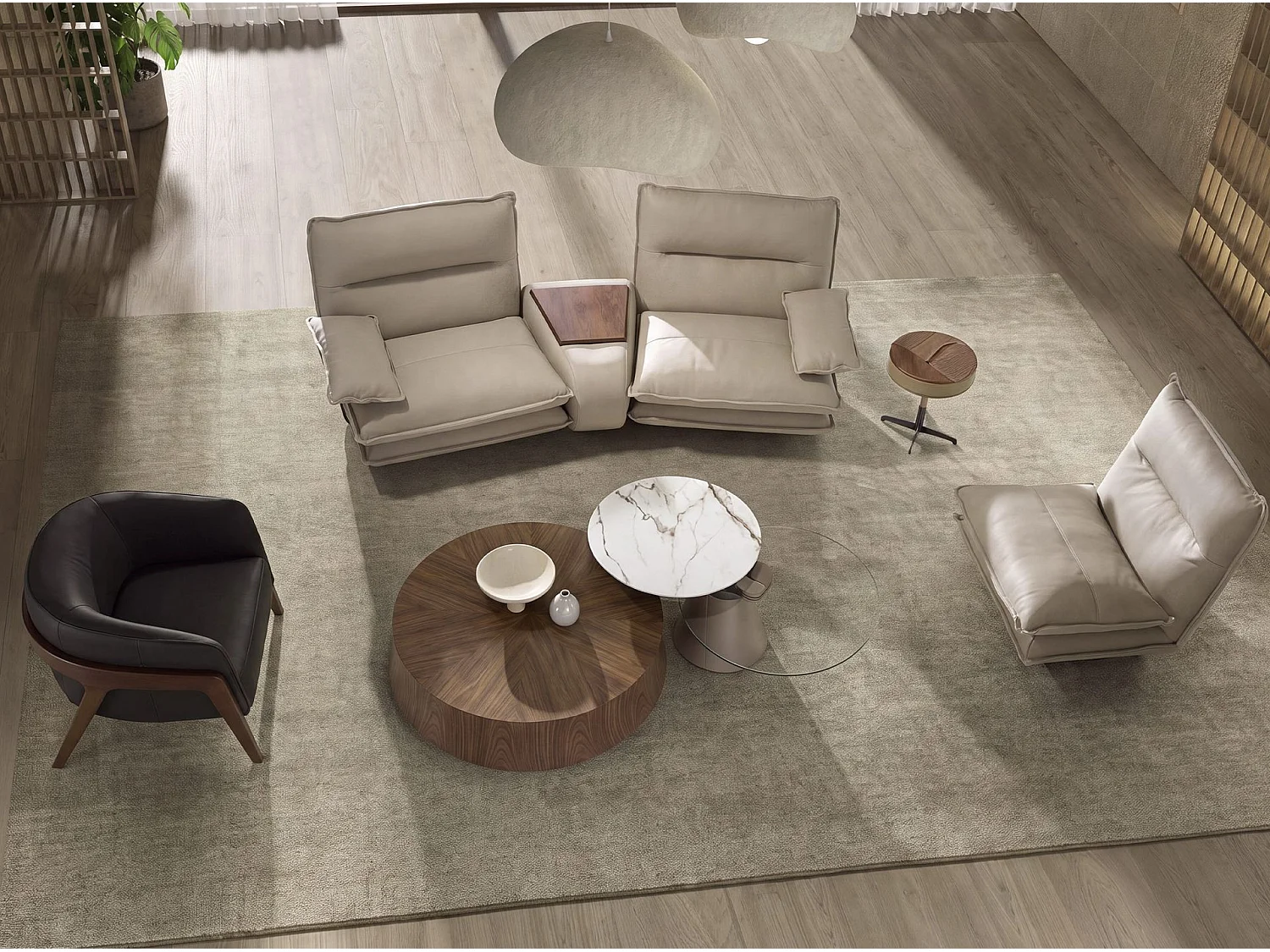 Fauteuil pivotant en cuir gris taupe 5244 ANGEL CERDA