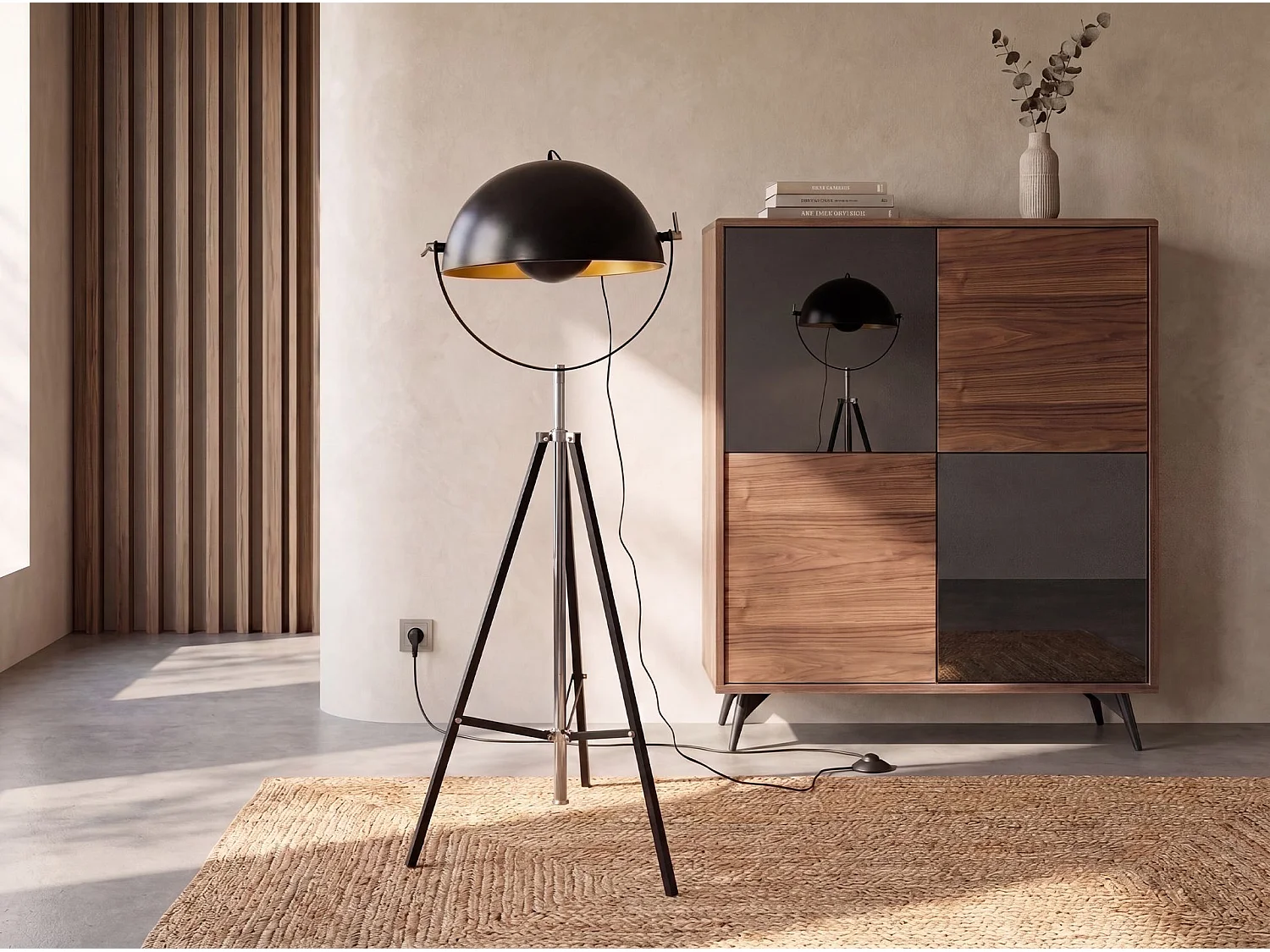 Lampadaire en acier noir et acier doré poli 8105 ANGEL CERDA