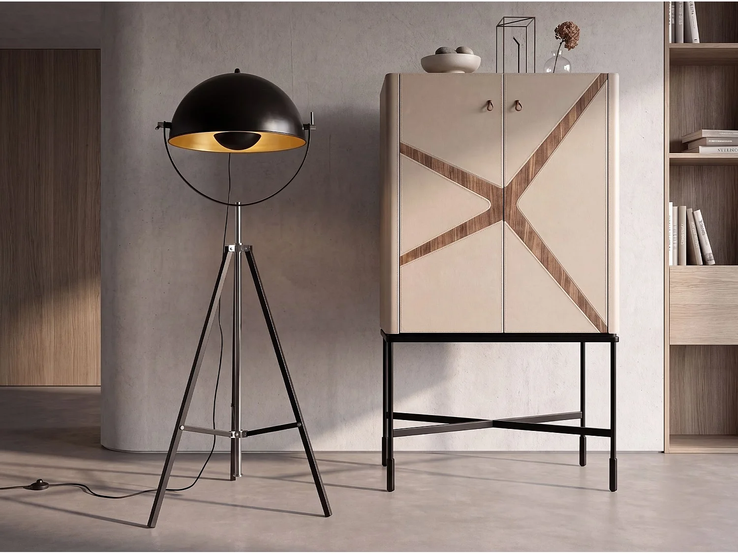 Lampadaire en acier noir et acier doré poli 8105 ANGEL CERDA