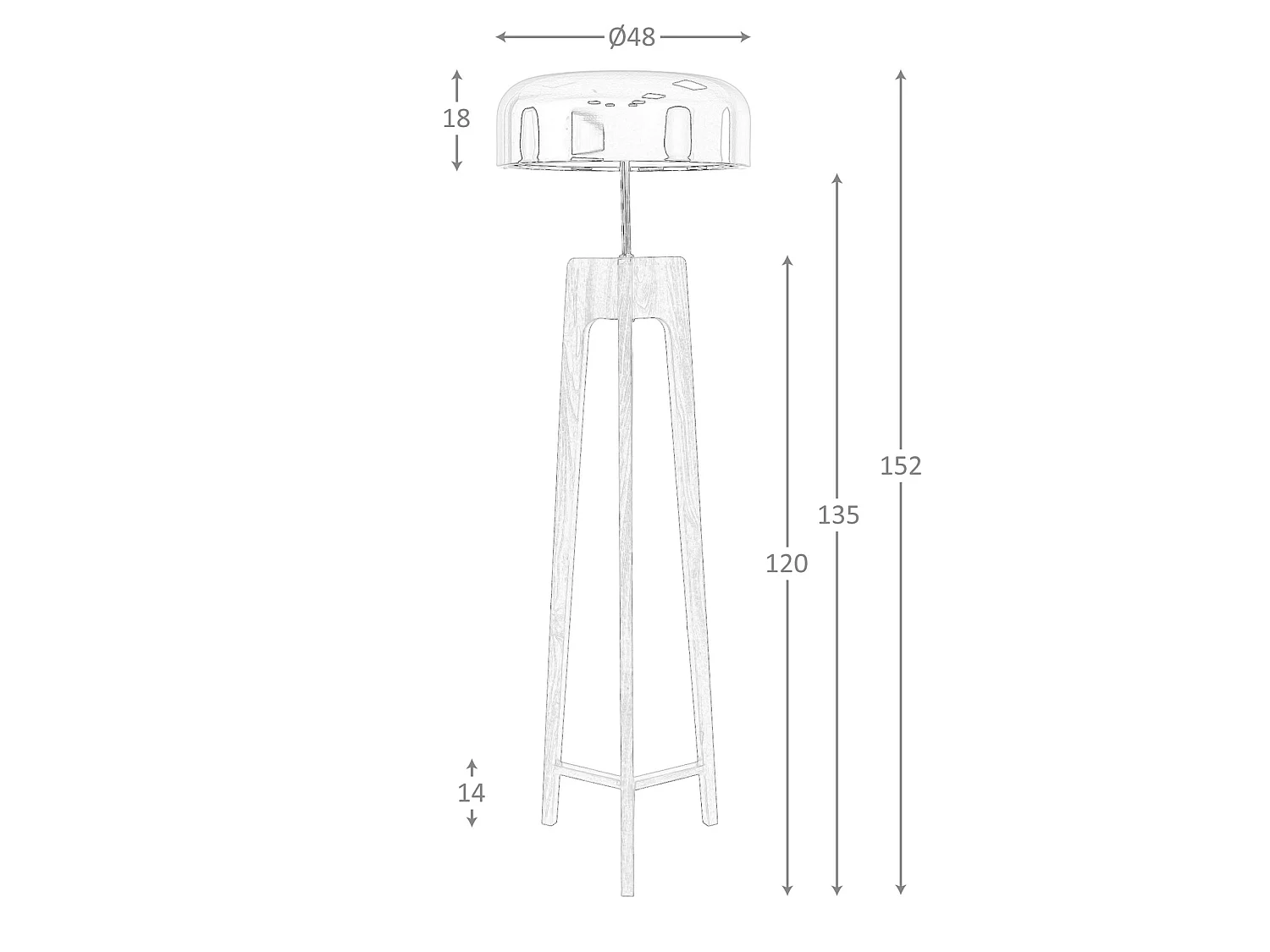 Lampadaire en aluminium noir et blanc et bois de pin couleur noyer 8110 THE LUMINE