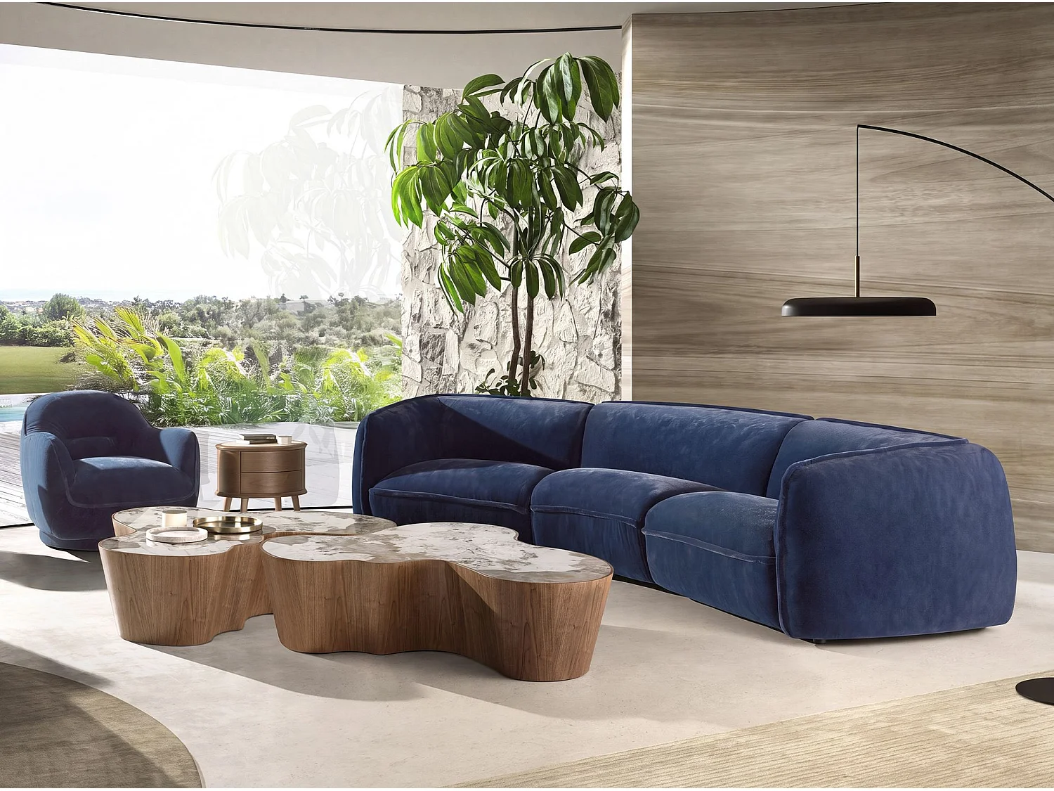 3-Sitzer-Sofa aus dunkelblauem Samt 6372 ANGEL CERDA