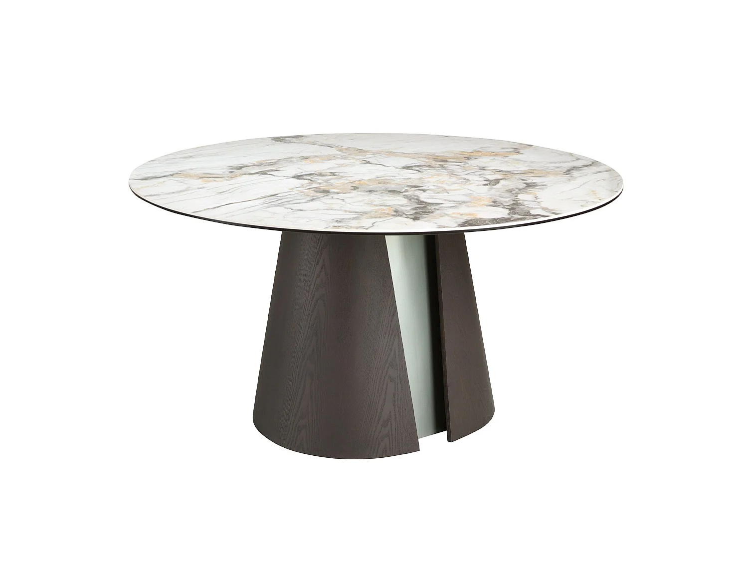 Table de salle à manger ronde en marbre céramique, chêne cendré foncé et bois couleur argent 1201 ANGEL CERDA