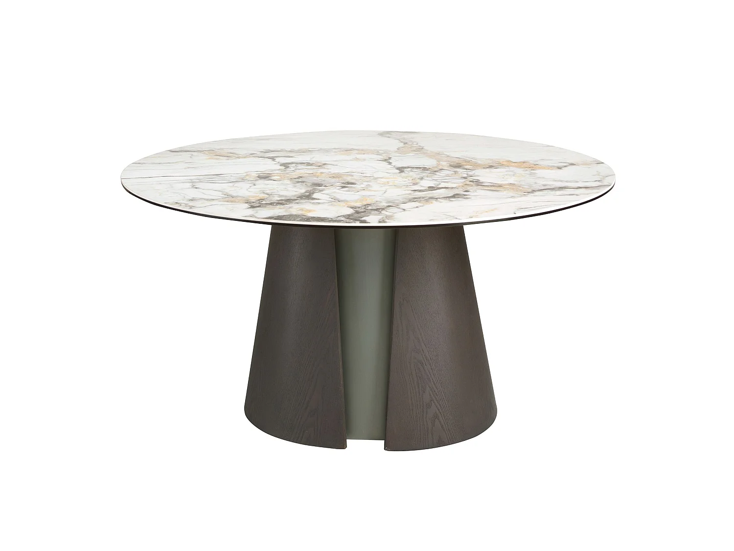 Table de salle à manger ronde en marbre céramique, chêne cendré foncé et bois couleur argent 1201 ANGEL CERDA