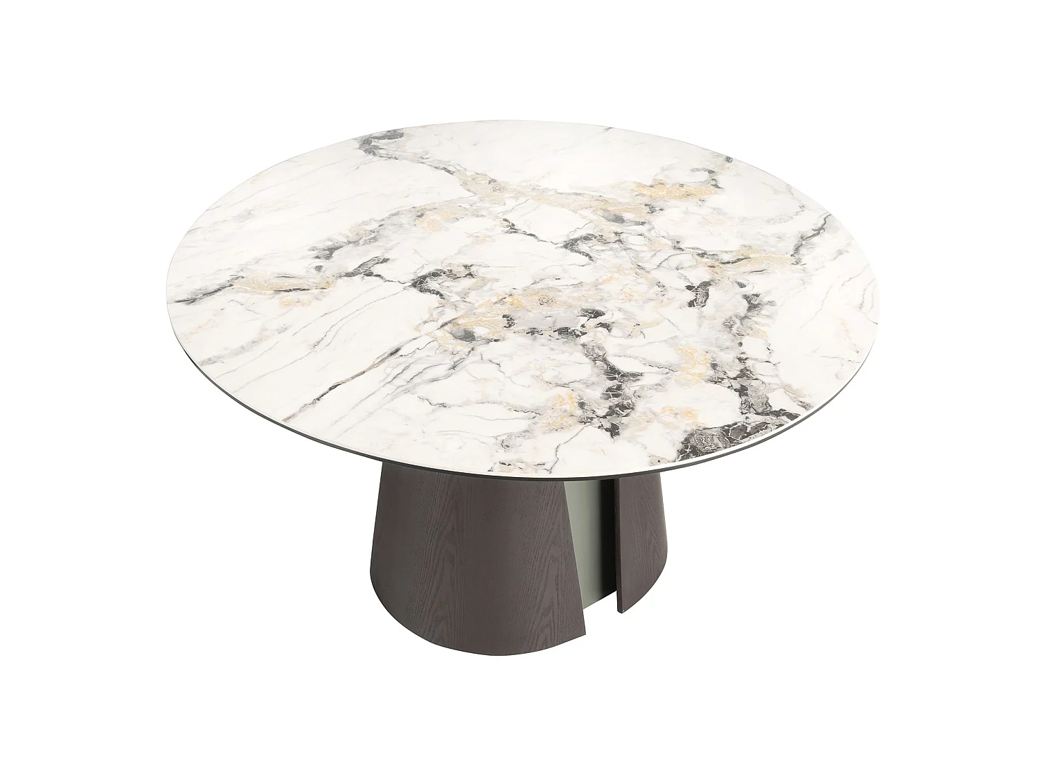 Table de salle à manger ronde en marbre céramique, chêne cendré foncé et bois couleur argent 1201 ANGEL CERDA
