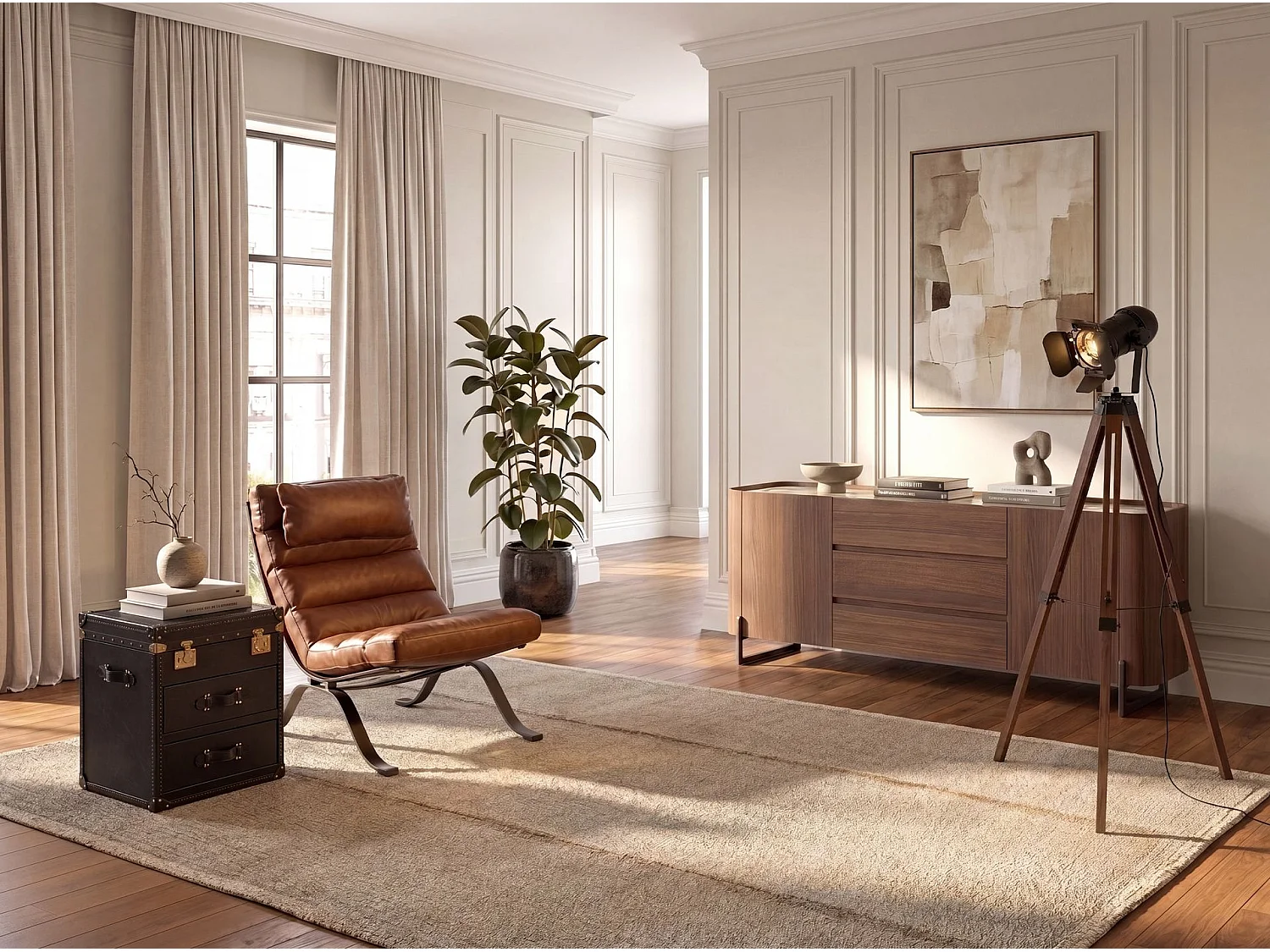 Lampadaire en acier noir et bois de pin couleur noyer 8109 THE LUMINE