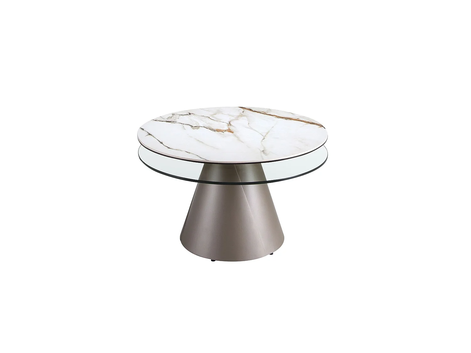 Rozkładany okrągły stolik kawowy ze szkła hartowanego, marmuru porcelanowego i stali w kolorze srebrnoszarym 2169 ANGEL CERDA