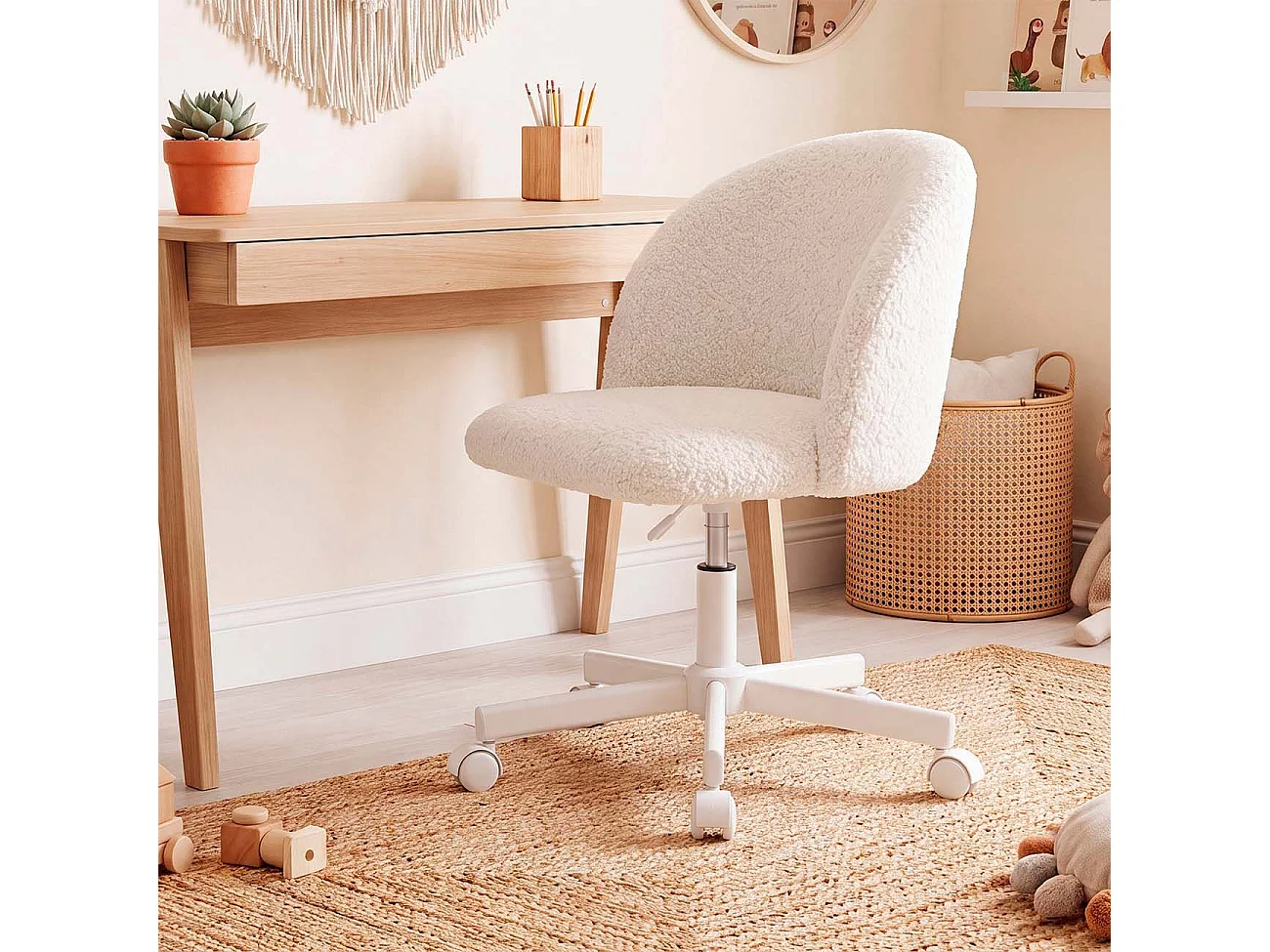 Silla de escritorio tapizada en borreguito blanco 76-89,5 cm Candy Blanco