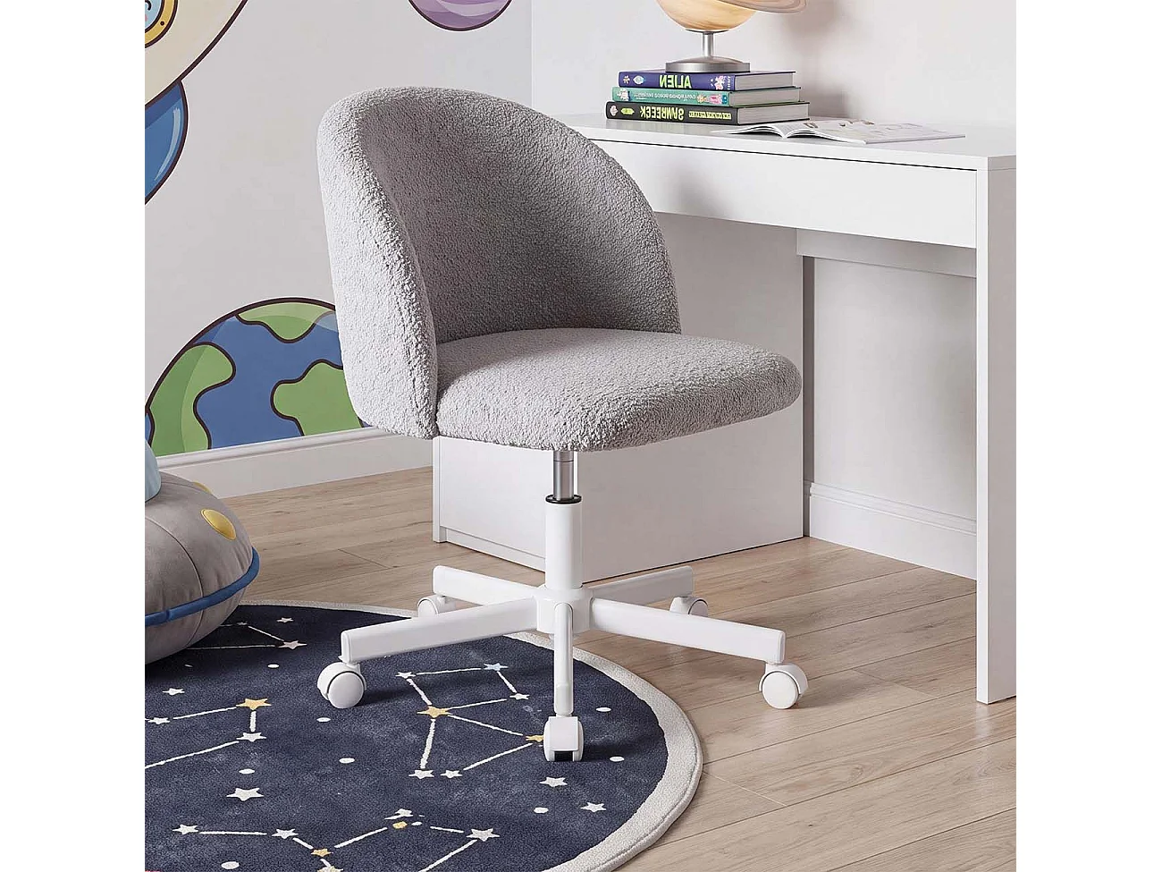 Silla de escritorio tapizada en borreguito gris claro 76-89,5 cm Candy Gris claro