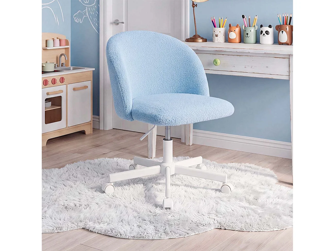 Silla de escritorio tapizada en borreguito azul claro 76-89,5 cm Candy Azul Claro