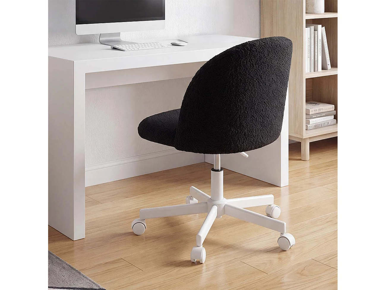 Silla de escritorio tapizada en borreguito negro 76-89,5 cm Candy Negro